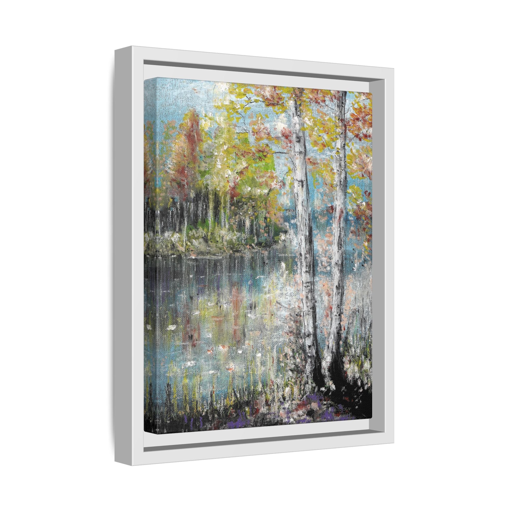 Framed Matte Canvas-Trees by the Lake