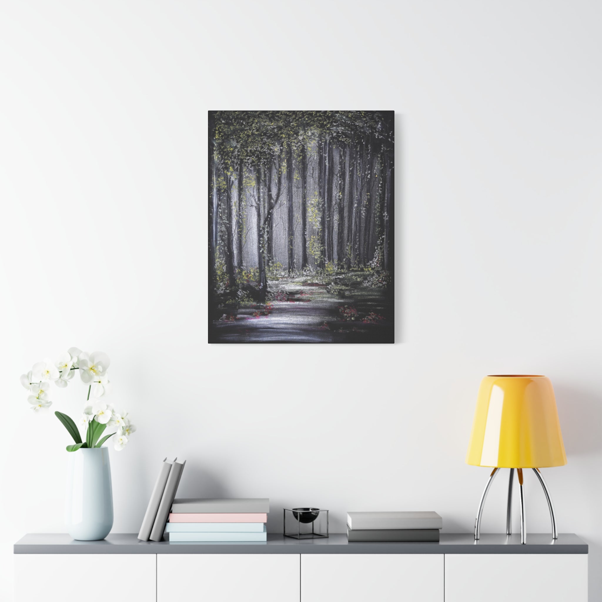 Forest Path Matte Canvas Wall Art — Moody Woodland Landscape, Stretched 1.25"
