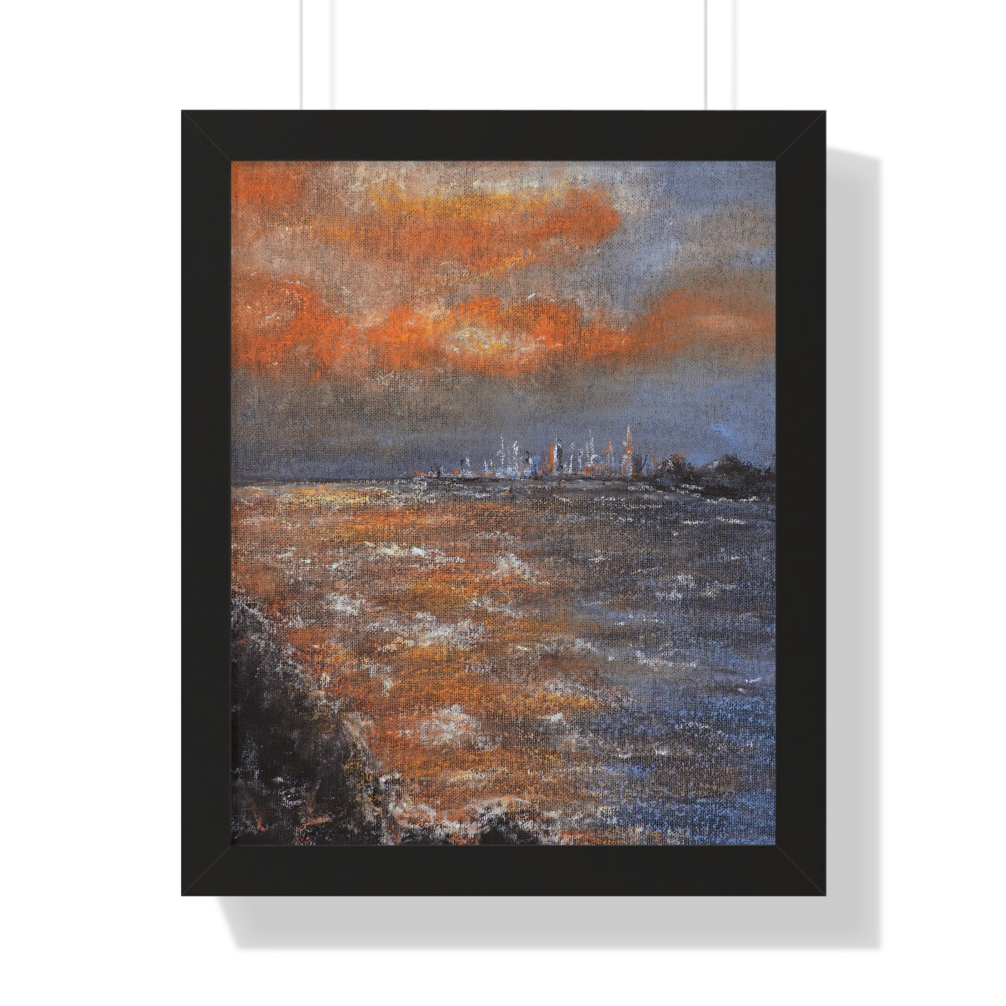 Framed Seascape Poster — Orange Sunset Coastal Art Print