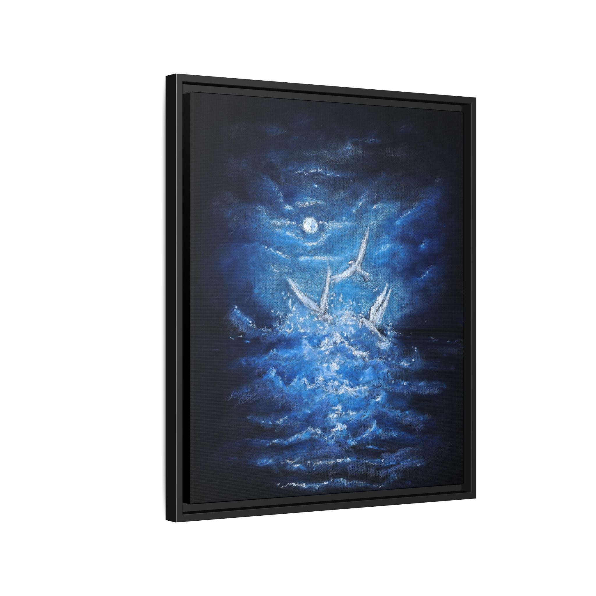 Night Ocean Birds - Matte Canvas Framed Wall Art