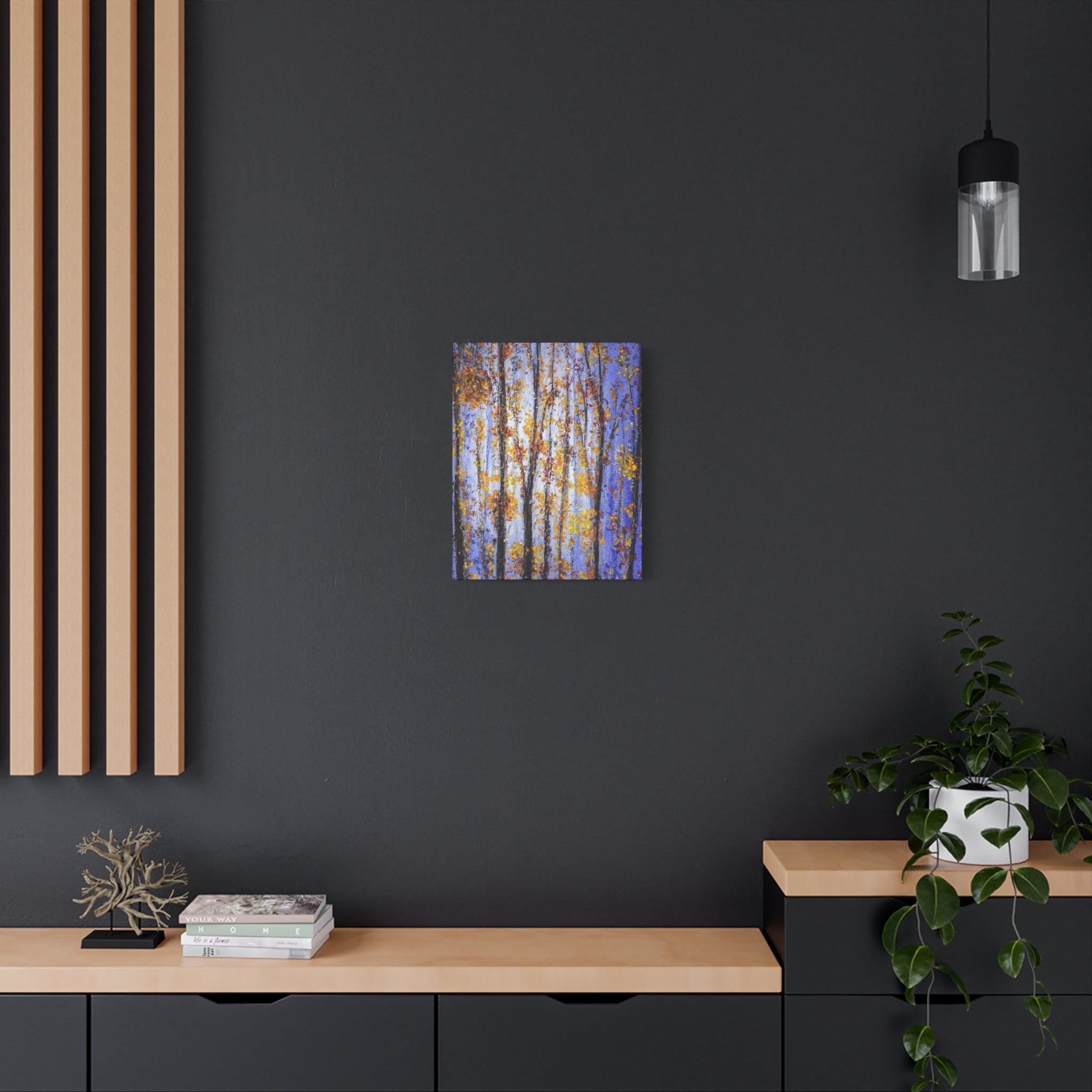 Autumn Aspens Matte Stretched Canvas – Purple & Gold Forest Wall Art (1.25")