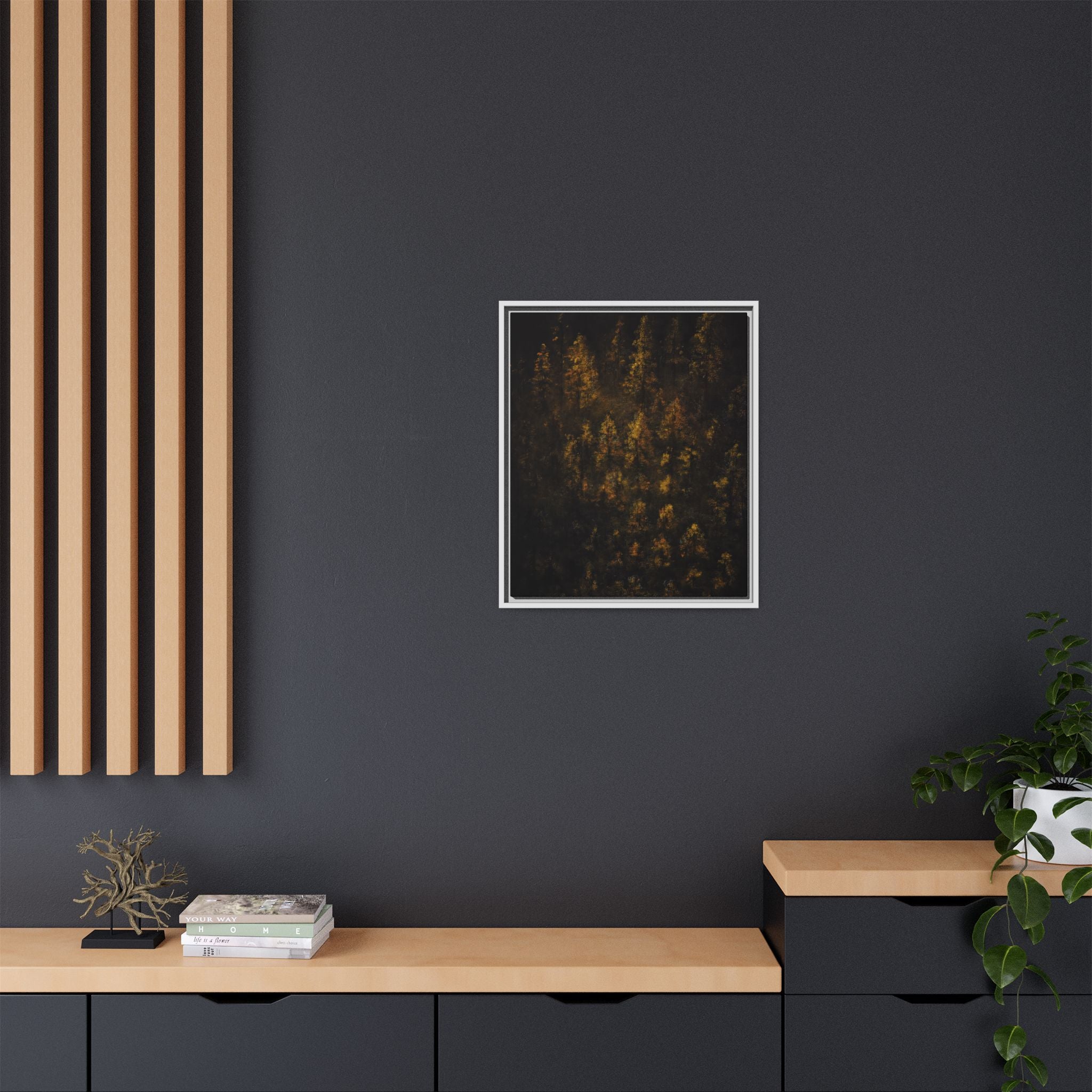 Framed Matte Canvas Forest Print — Golden Autumn Trees Wall Art