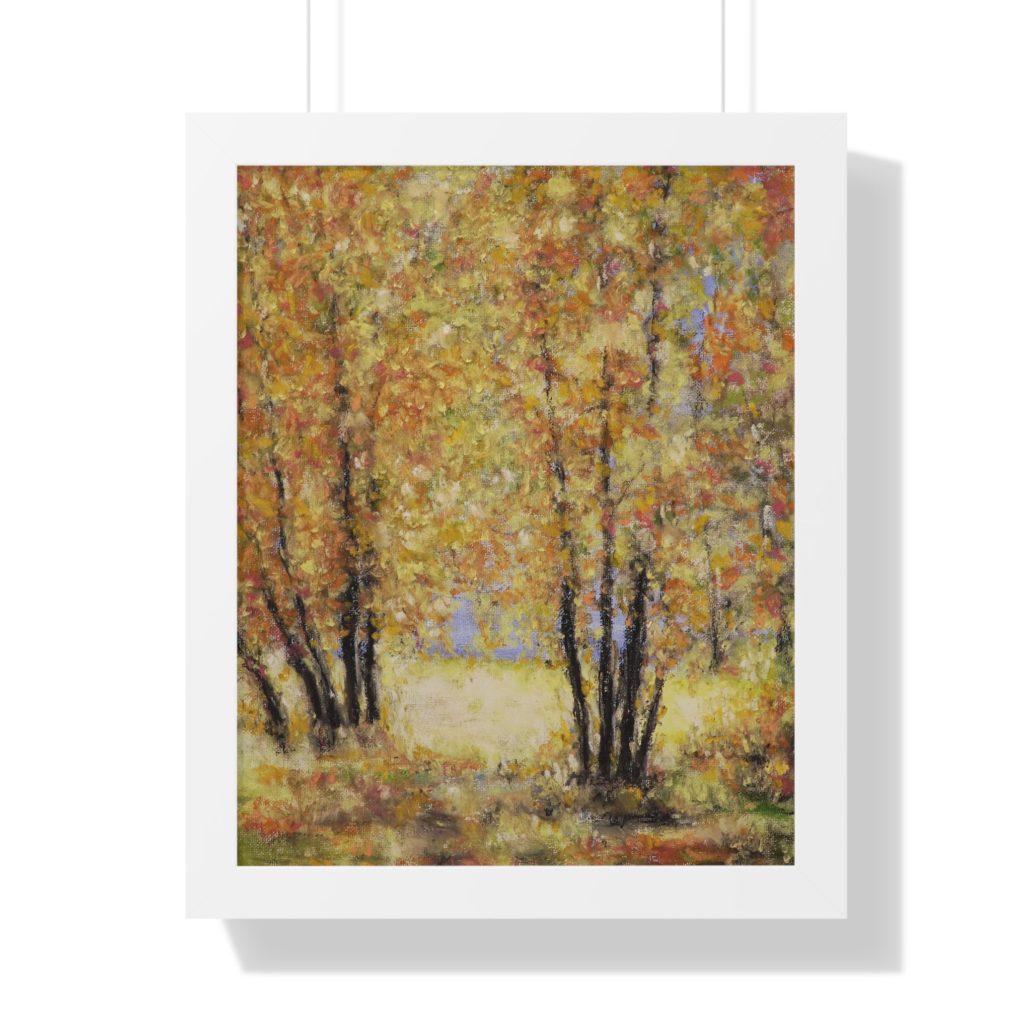 Autumn Grove Framed Poster — Vertical Fall Landscape Wall Art