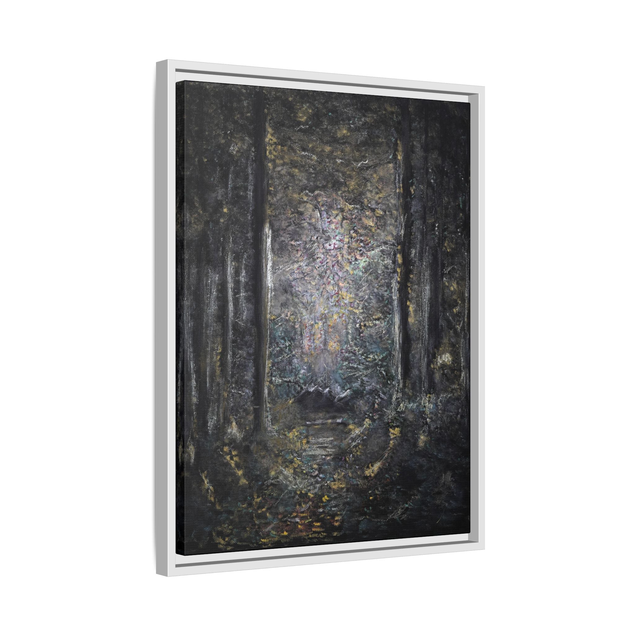 Framed Matte Canvas Forest Painting — Moody Woodland Wall Art