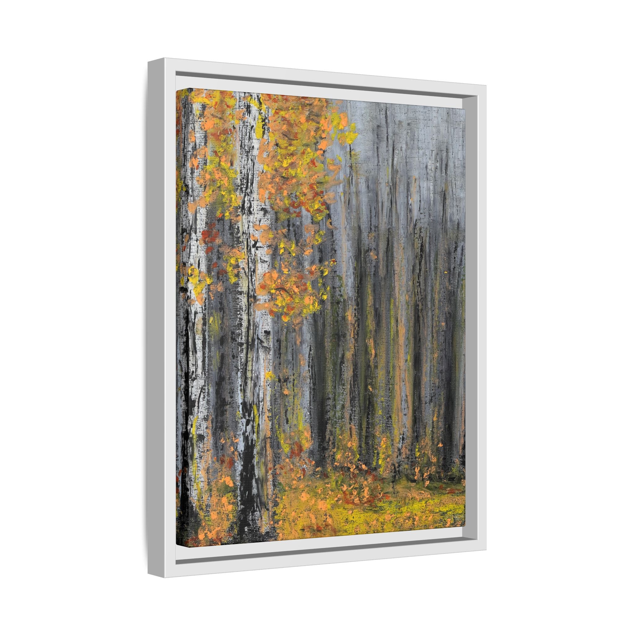 Framed Matte Canvas Print — Autumn Birch Forest Wall Art