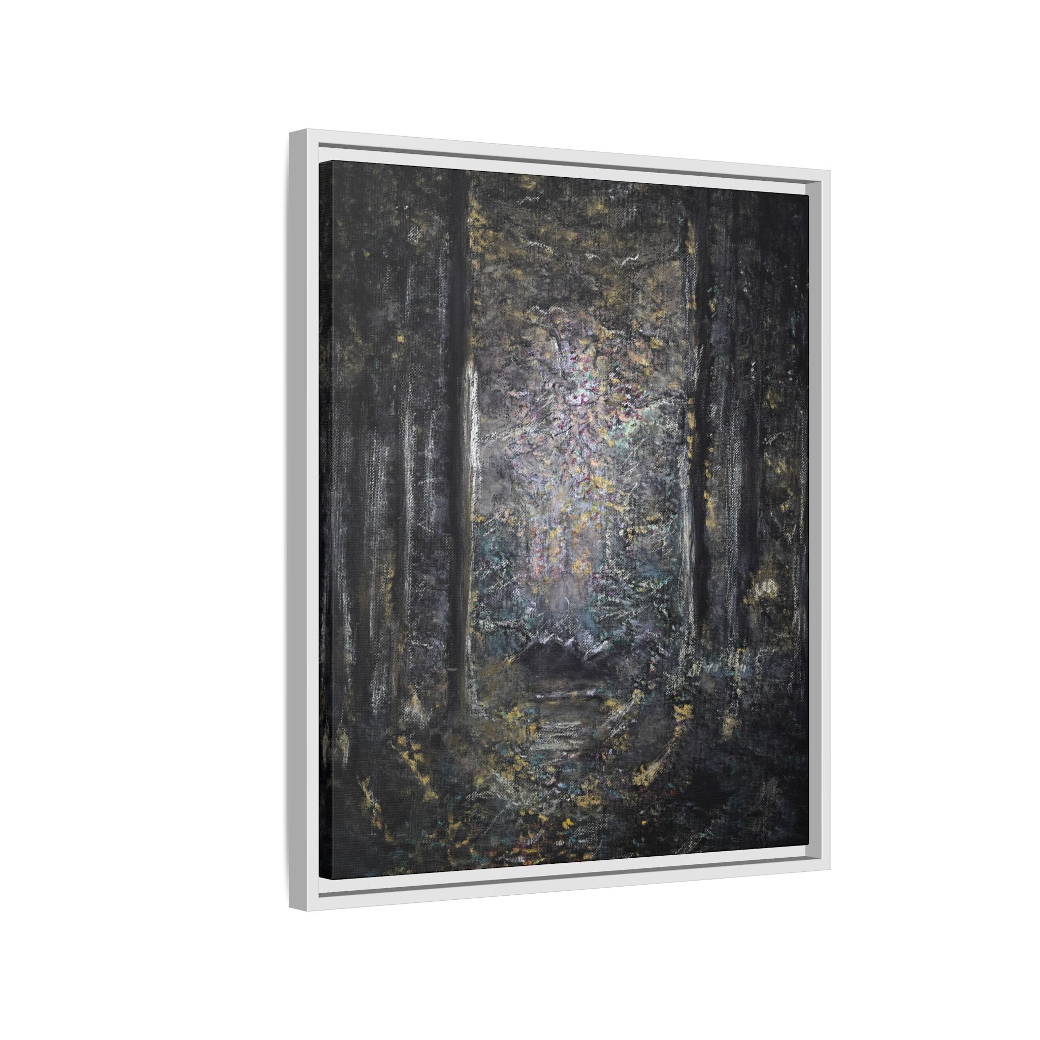Framed Matte Canvas Forest Painting — Moody Woodland Wall Art