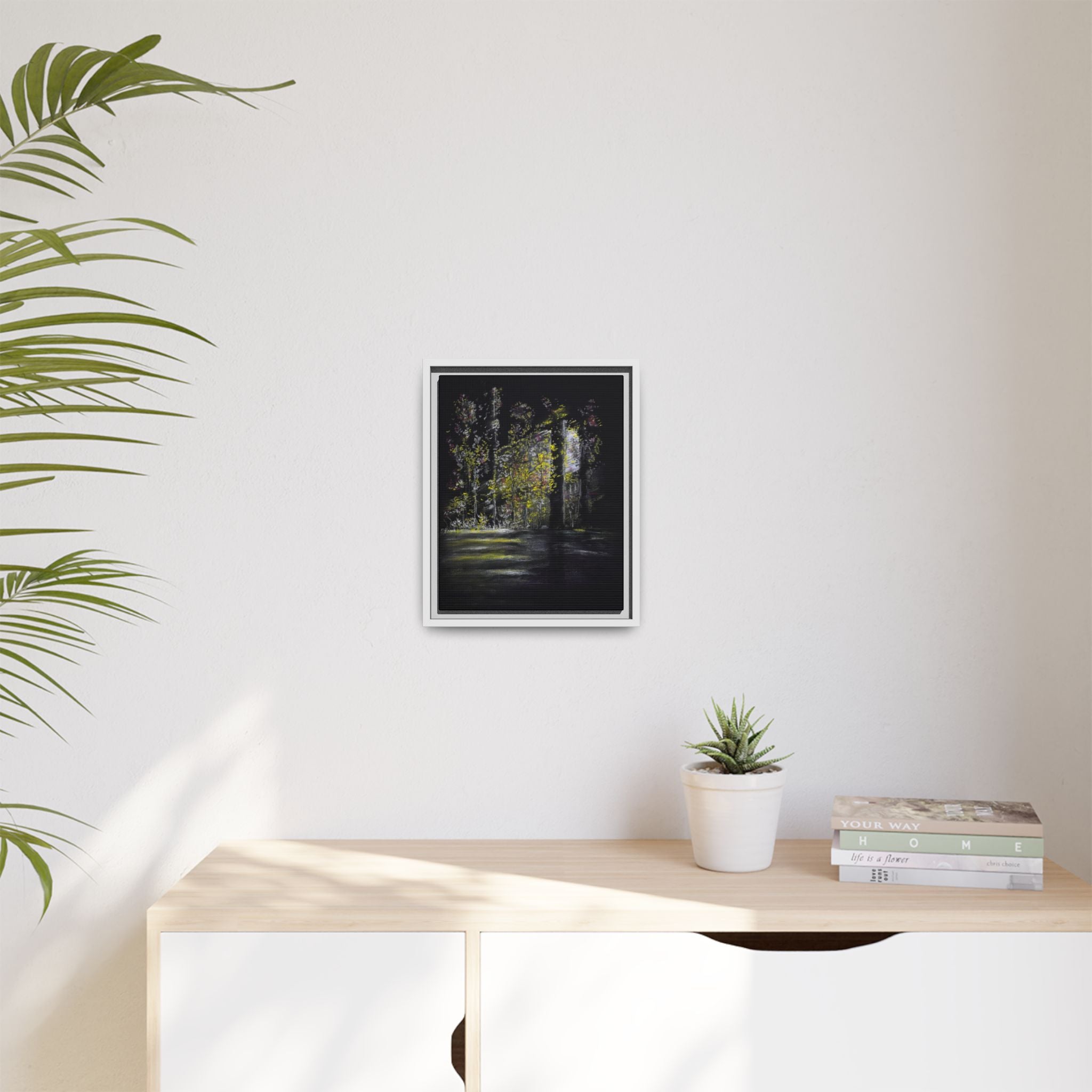 Framed Matte Canvas Forest Nightscape – Moody Woodland Wall Art