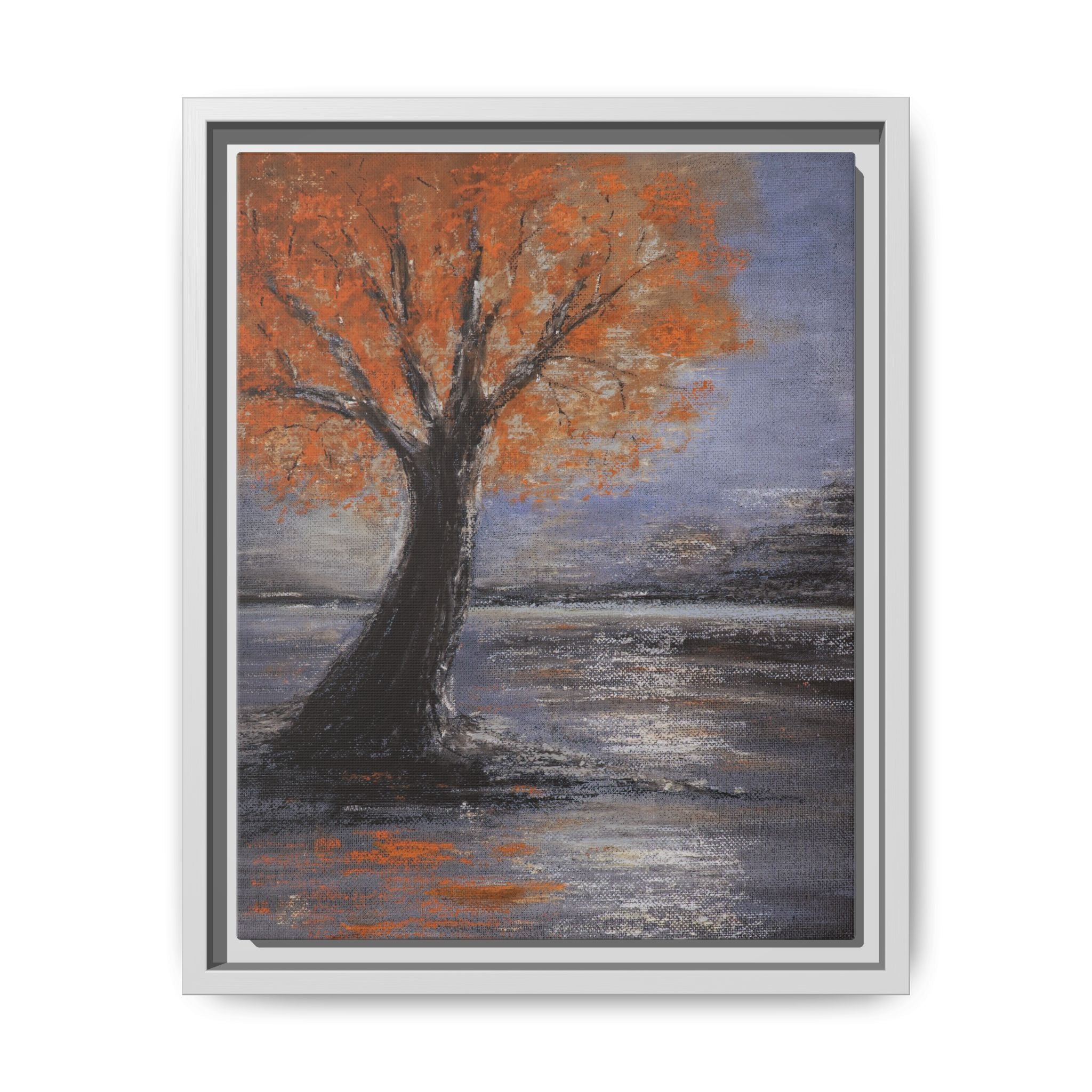 Framed Autumn Tree Canvas Print — Orange Tree Landscape Wall Art