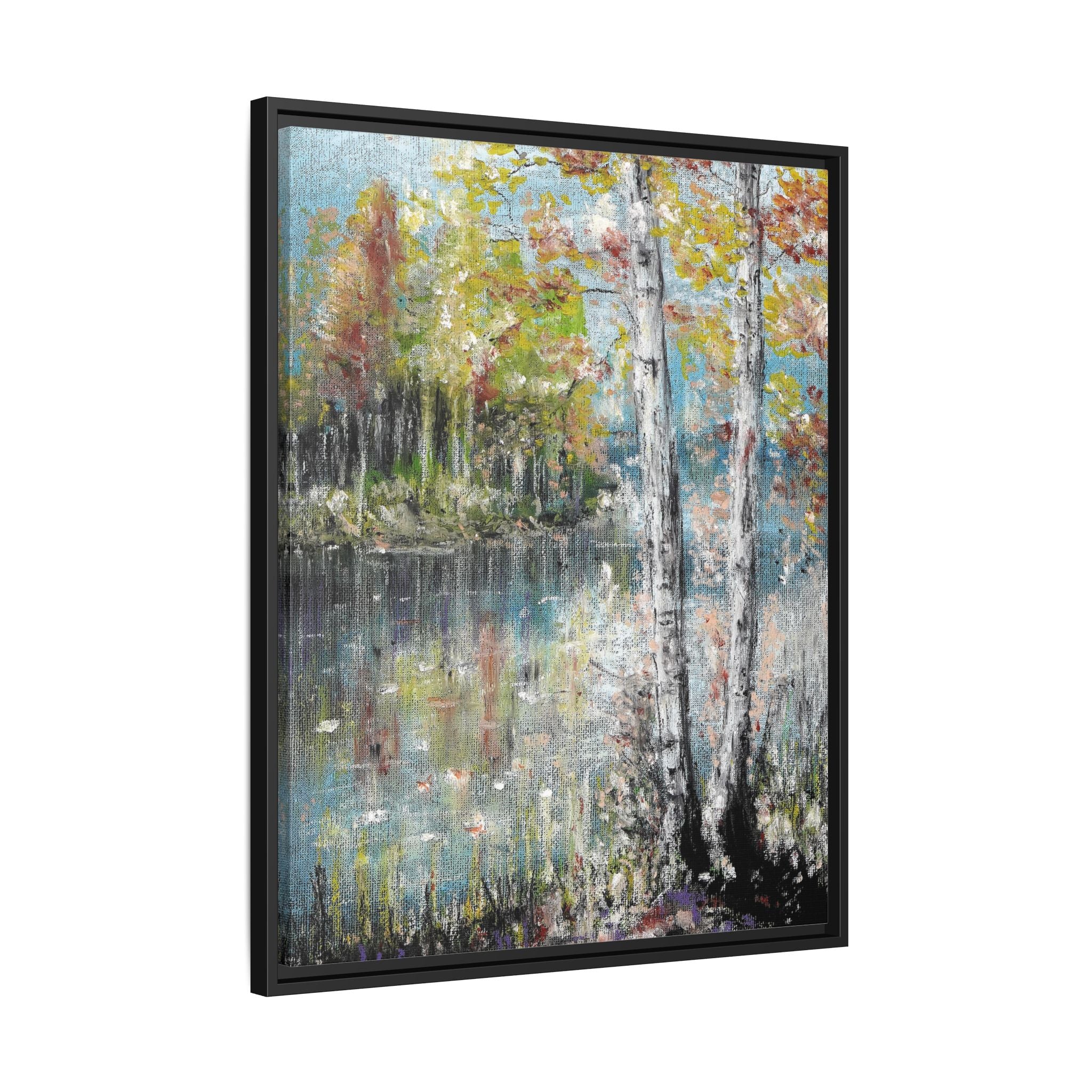 Framed Matte Canvas-Trees by the Lake