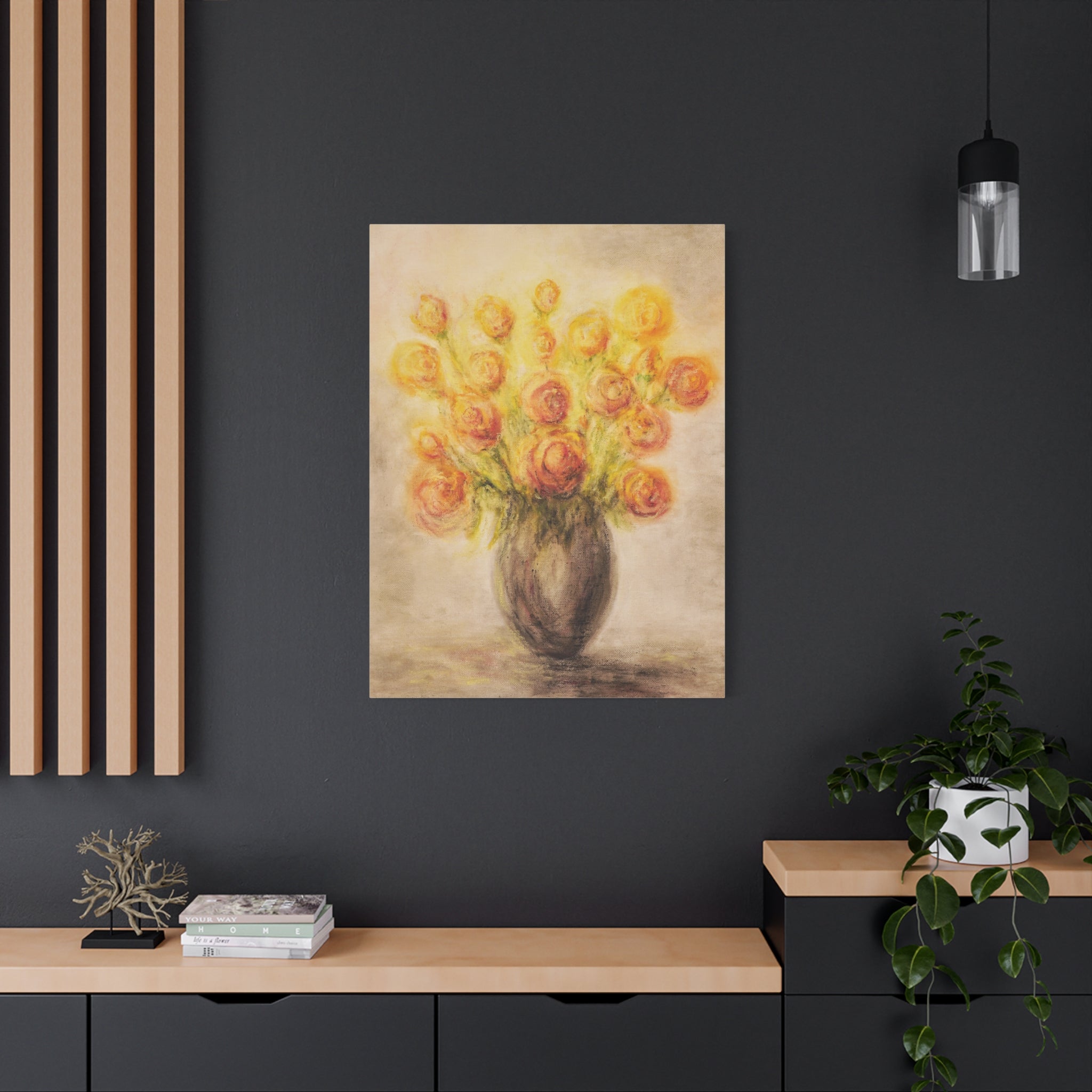 Matte Canvas Print - Golden Rose Bouquet Wall Art (Stretched 1.25")