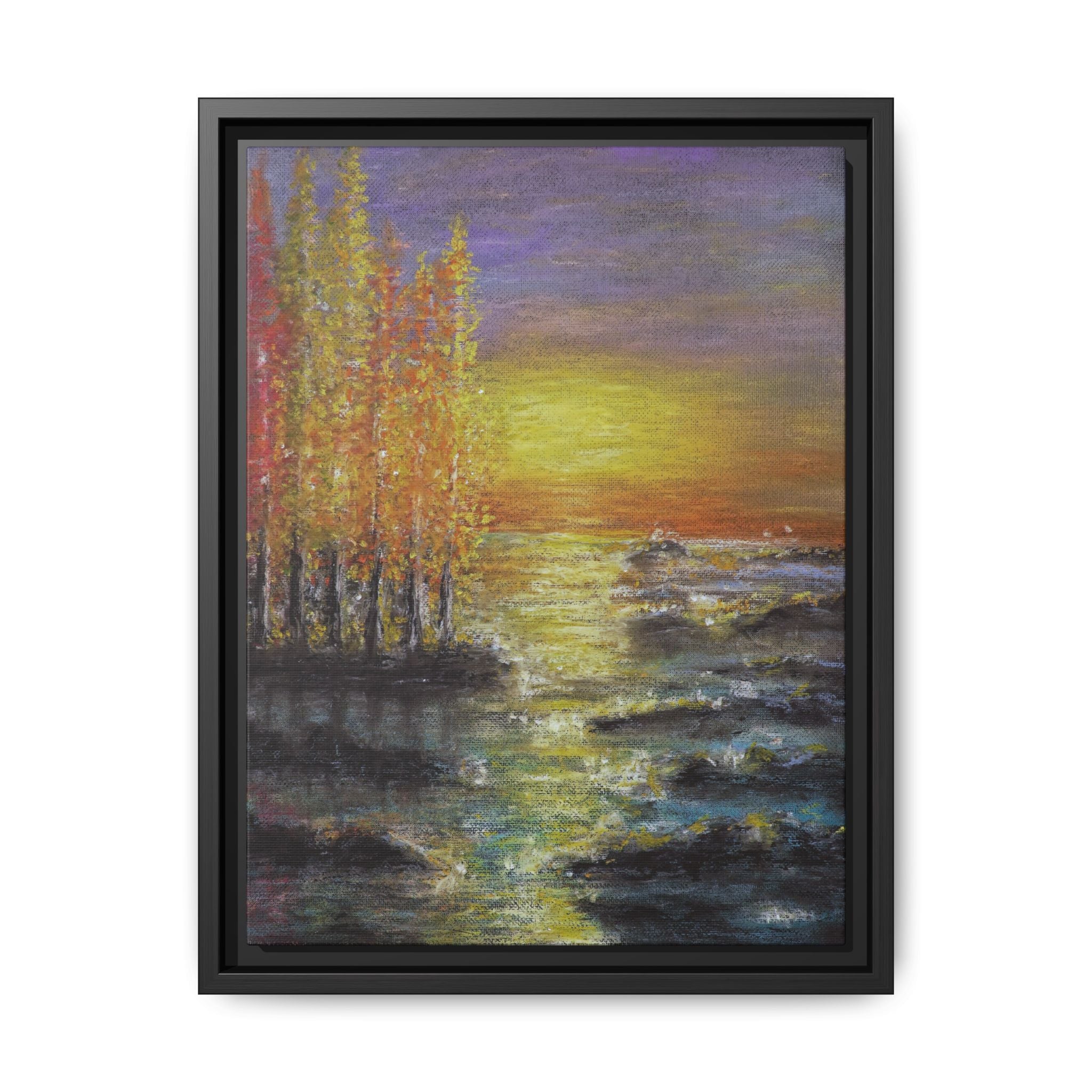 Tranquil Sunset Lake - Framed Matte Canvas Art Print