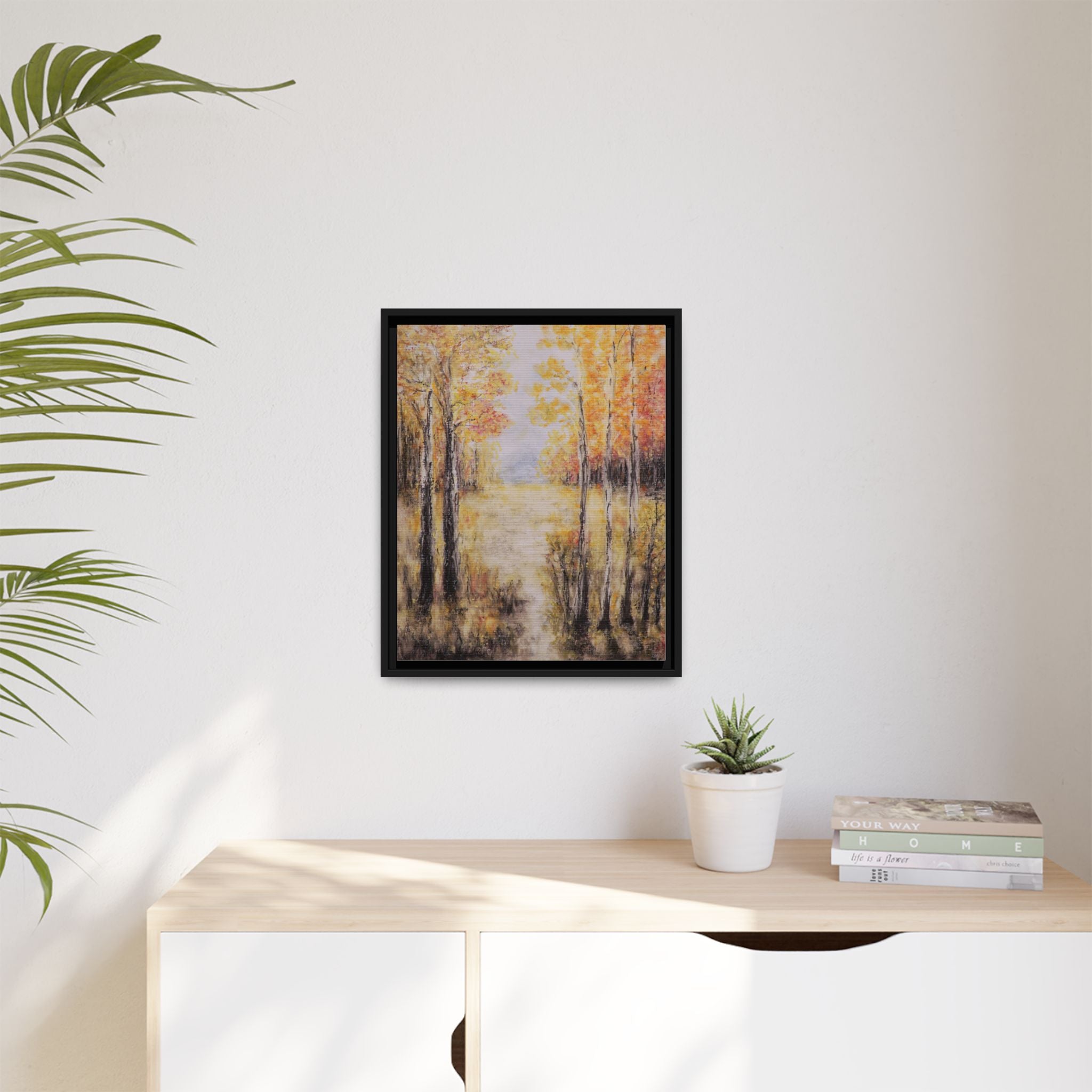 Golden Trees Landscape - Framed Canvas Art
