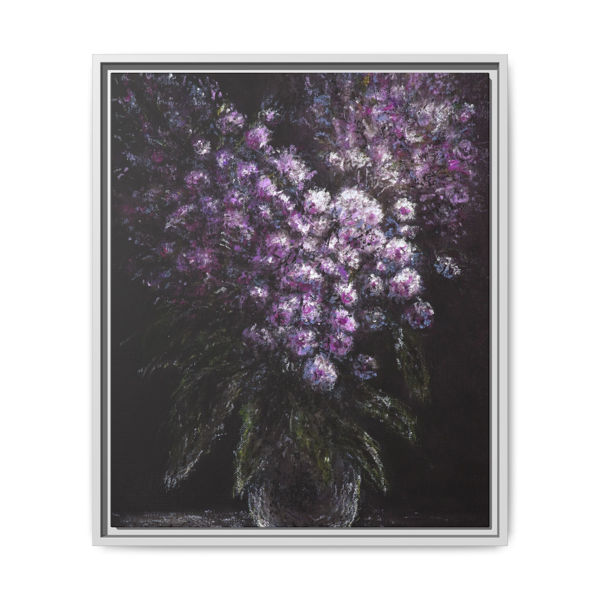 Framed Matte Canvas: Moody Purple Floral Bouquet Wall Art