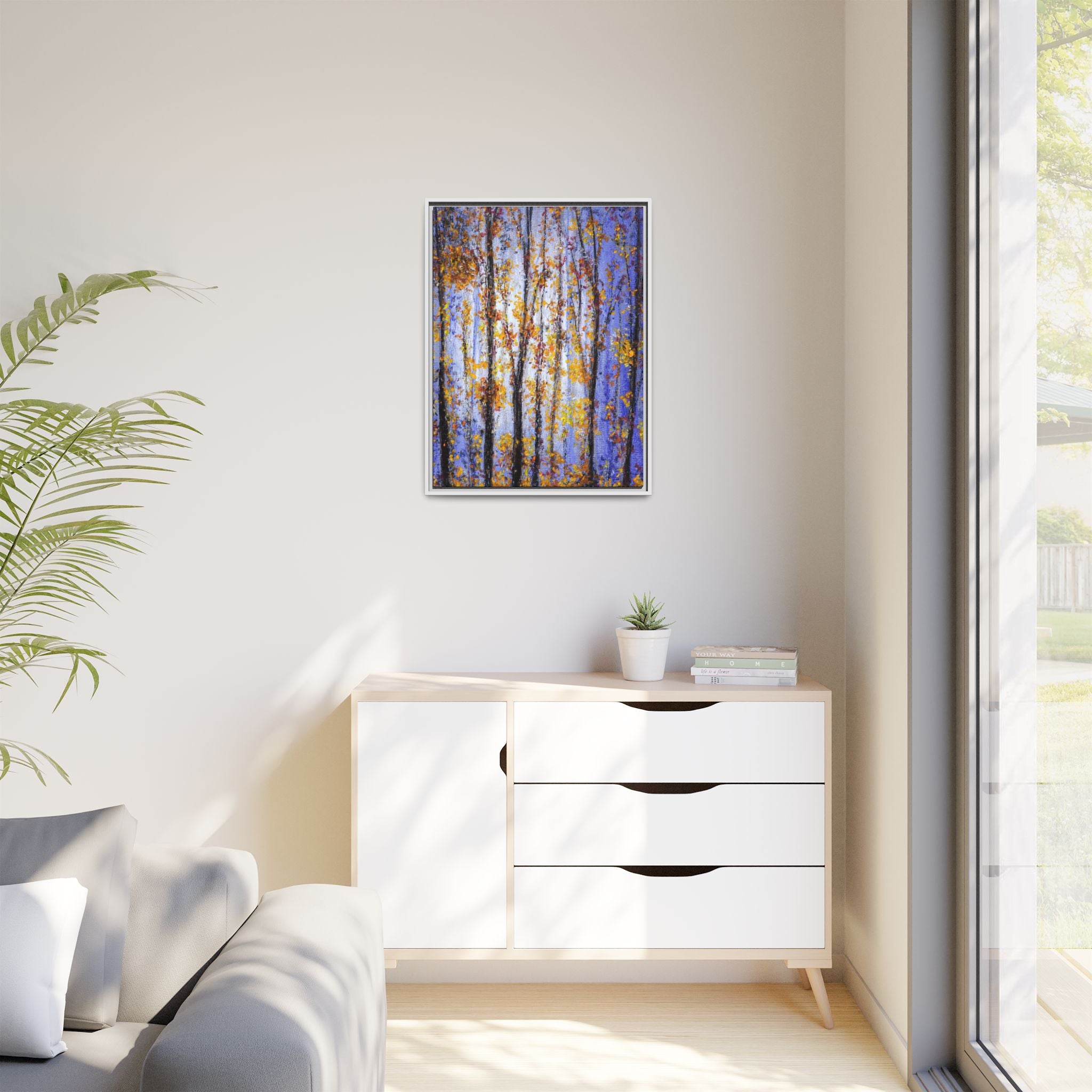 Framed Matte Canvas Art – Autumn Aspen Trees Wall Print