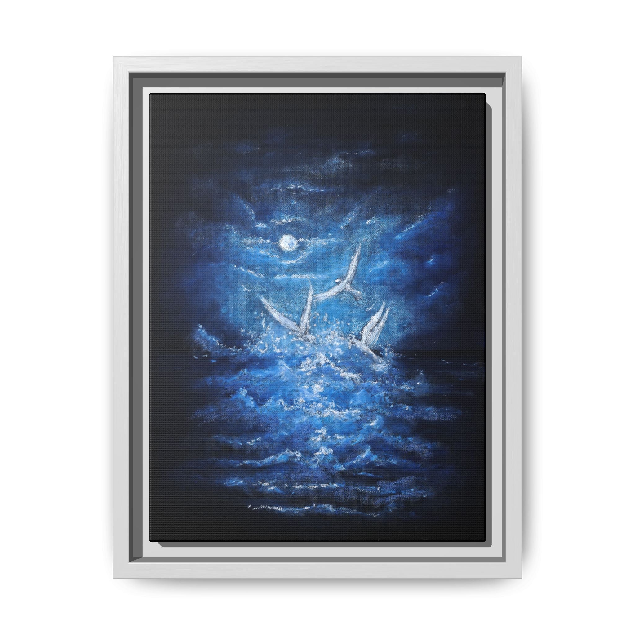 Night Ocean Birds - Matte Canvas Framed Wall Art