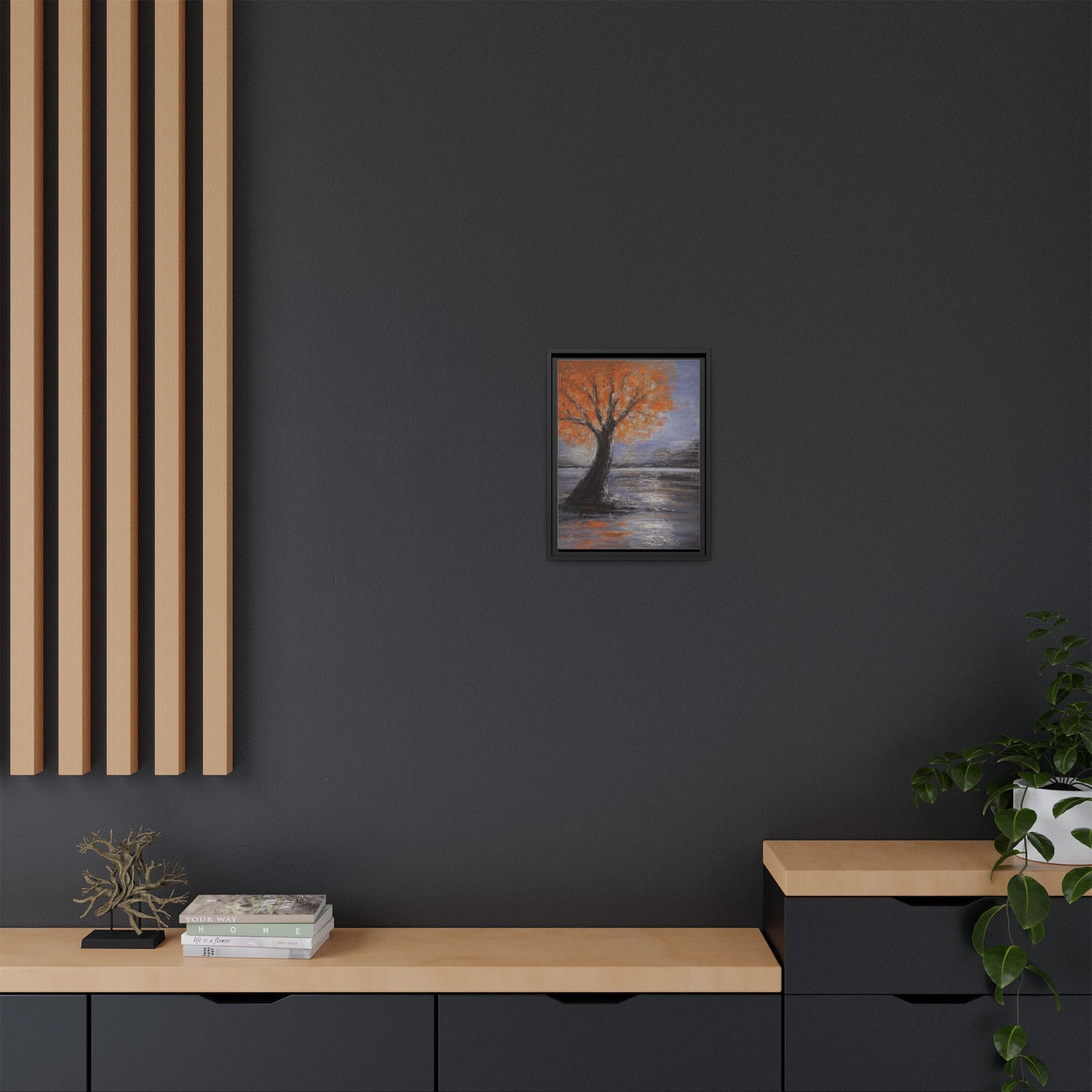 Framed Autumn Tree Canvas Print — Orange Tree Landscape Wall Art