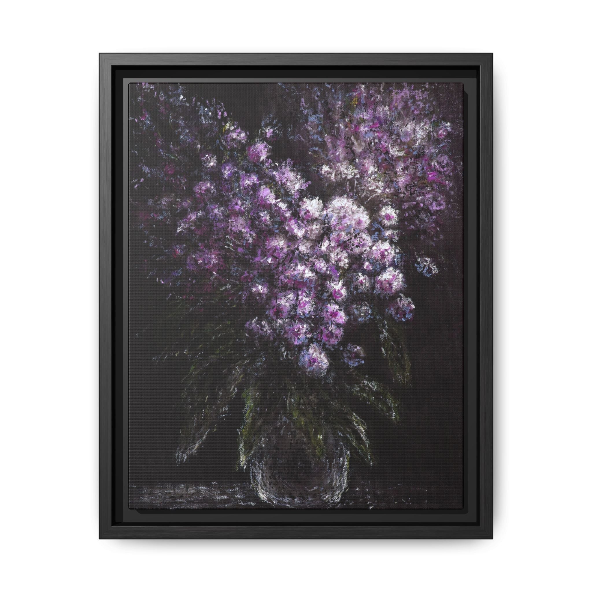 Framed Matte Canvas: Moody Purple Floral Bouquet Wall Art