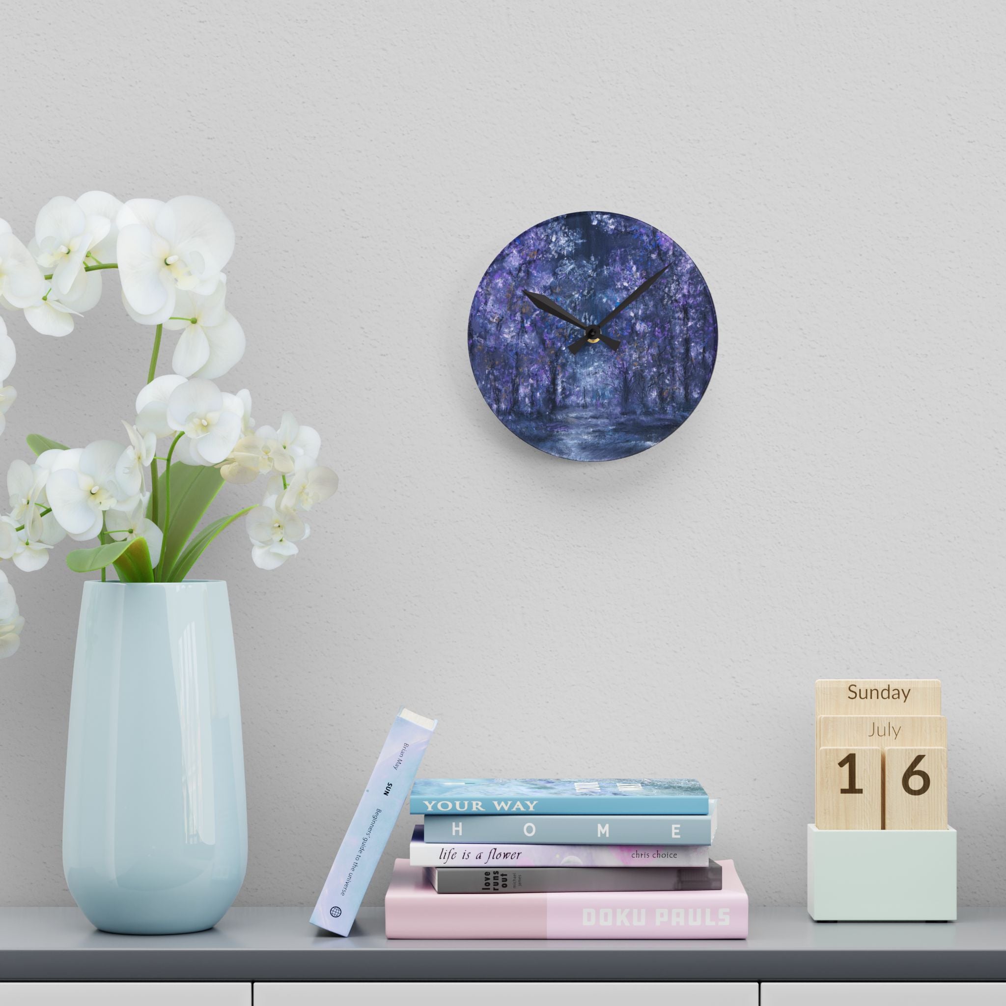 Acrylic Wall Clock — Dreamy Purple Wisteria Art Clock