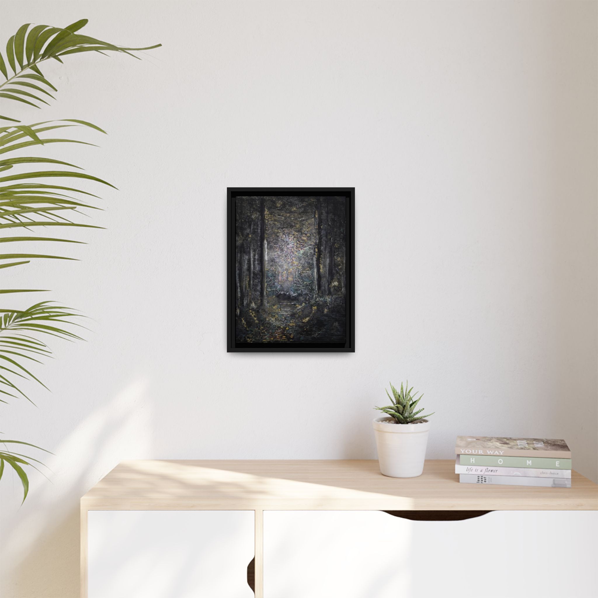 Framed Matte Canvas Forest Painting — Moody Woodland Wall Art