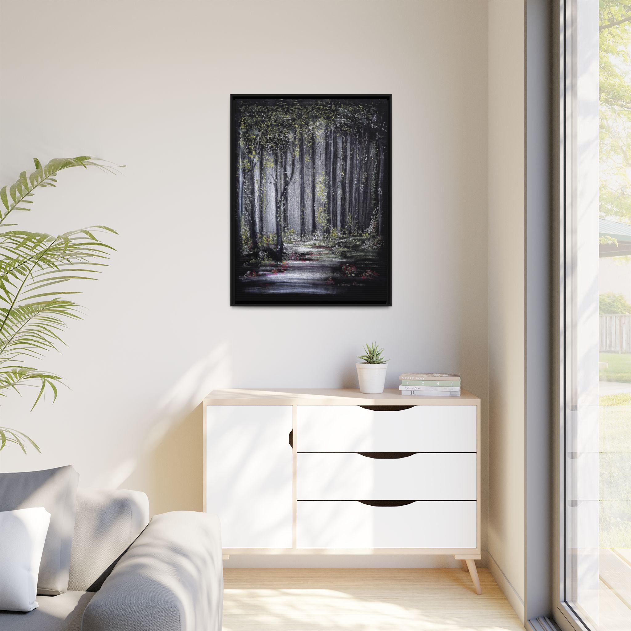 Framed Forest Path Matte Canvas Print — Serene Woodland Wall Art