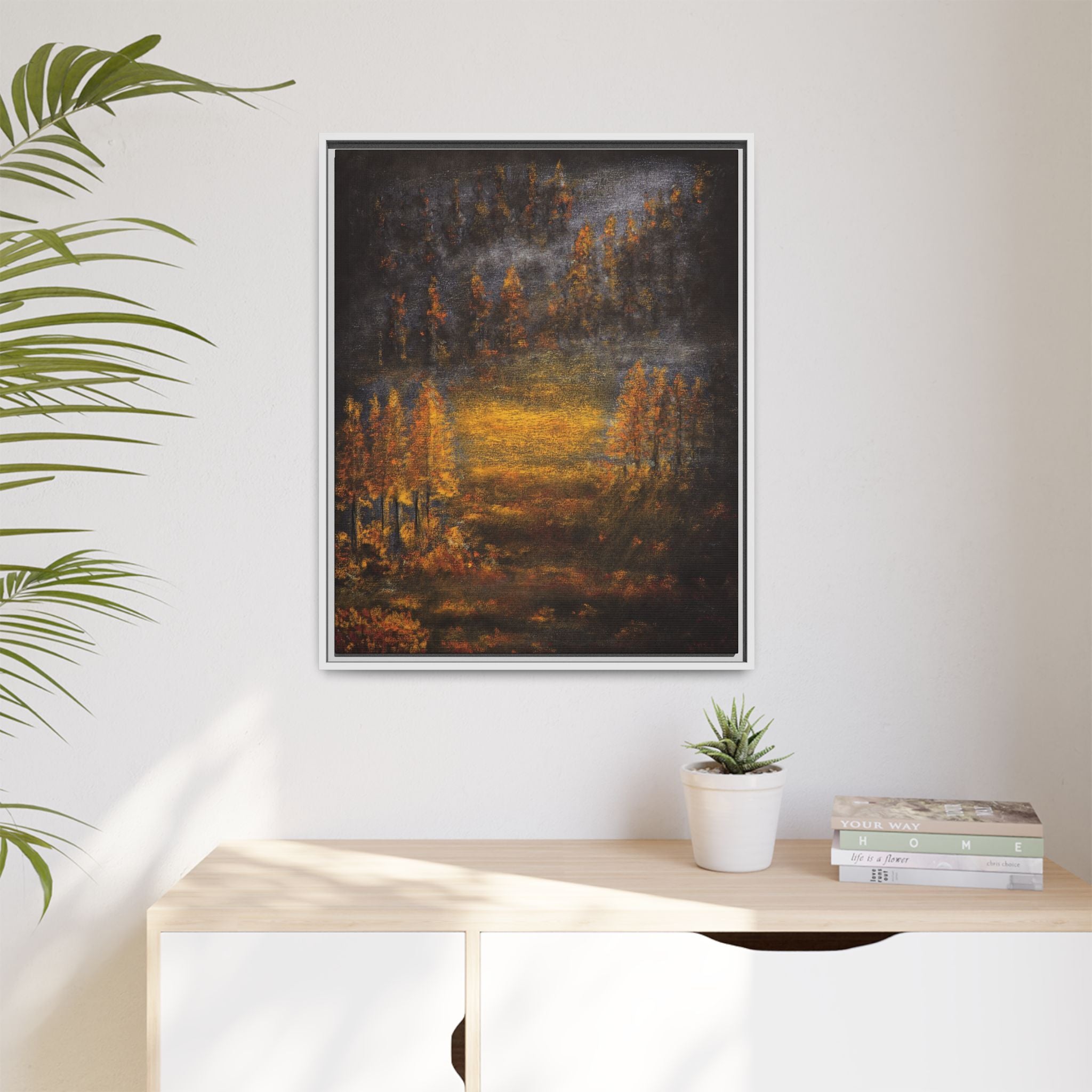 Autumn Glow Landscape - Framed Matte Canvas Wall Art