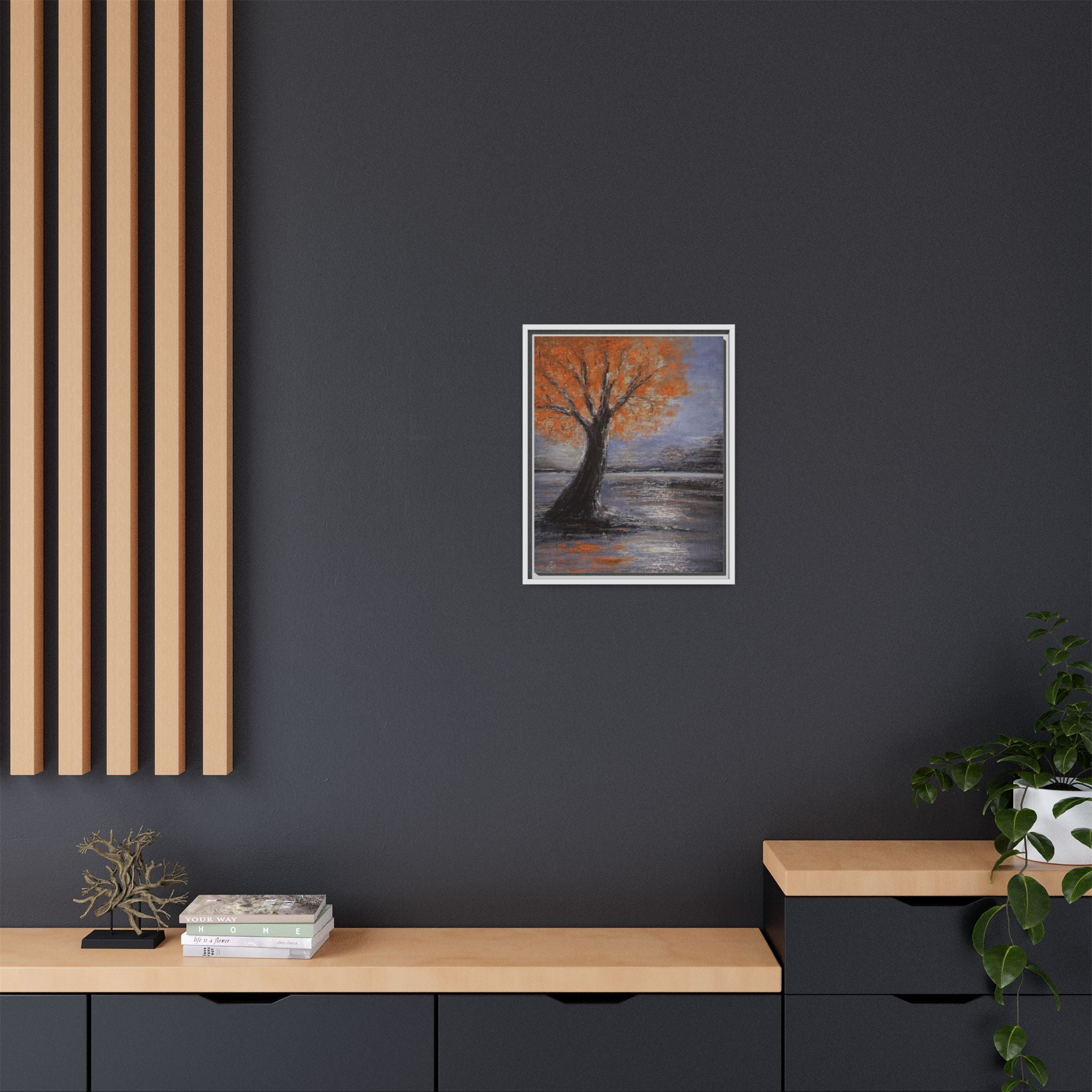Framed Autumn Tree Canvas Print — Orange Tree Landscape Wall Art