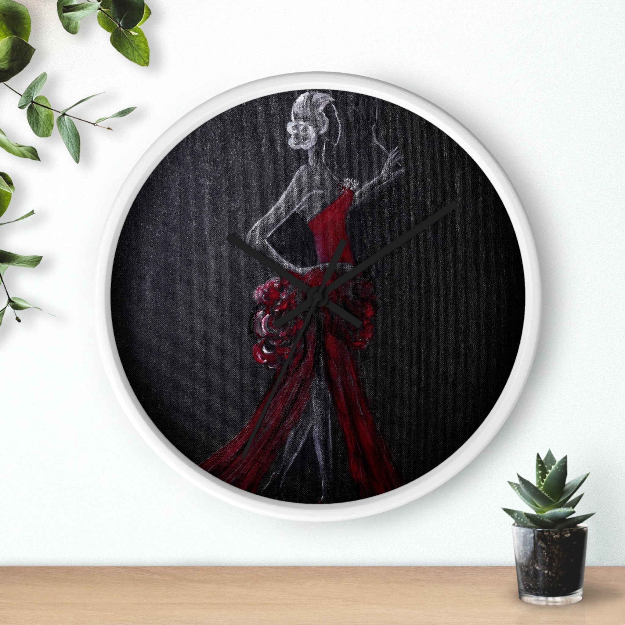 Elegant Lady in Red Dress  Wall Clock — Fashion Illustration Home Decor