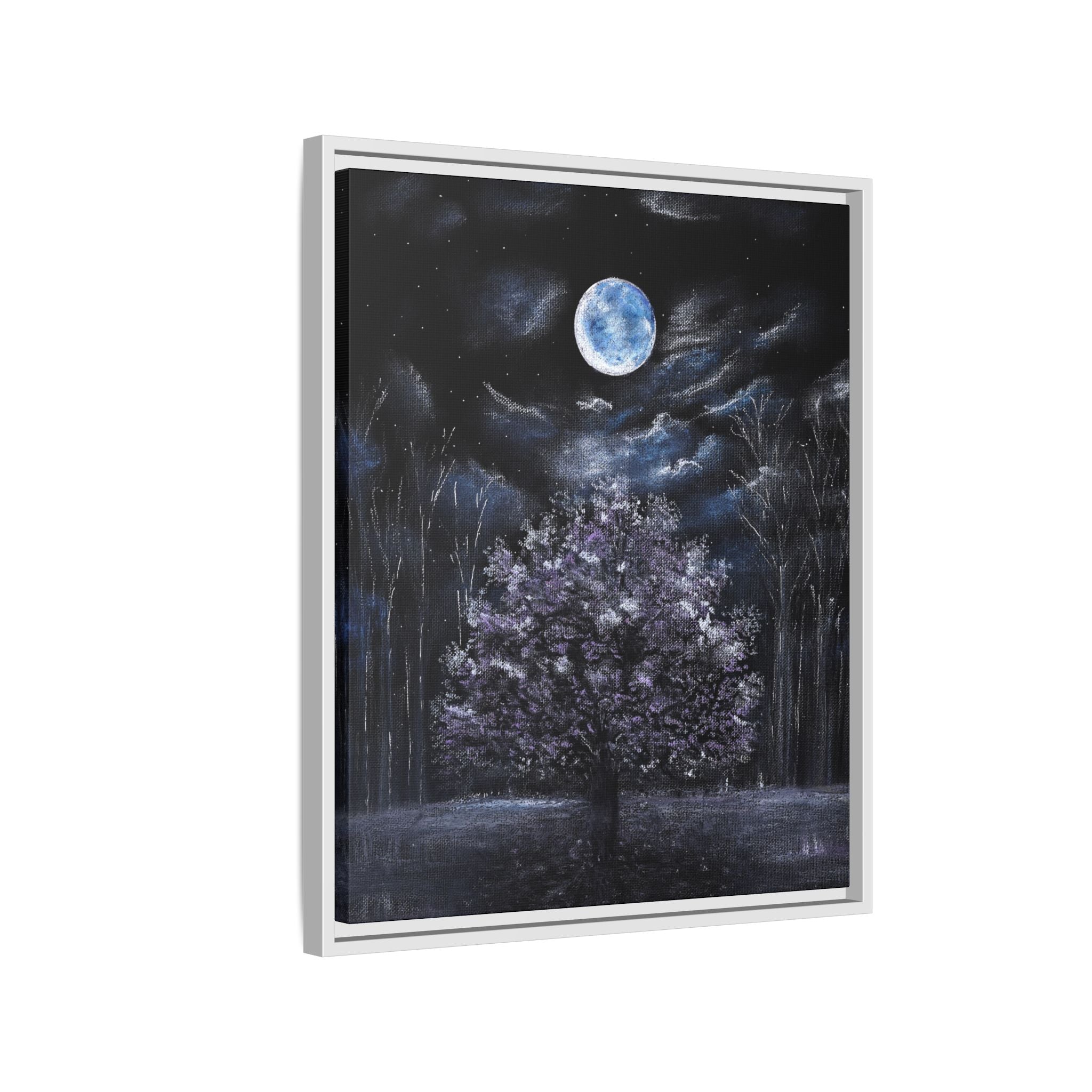 Framed Matte Canvas Art — Moonlit Tree Nightscape