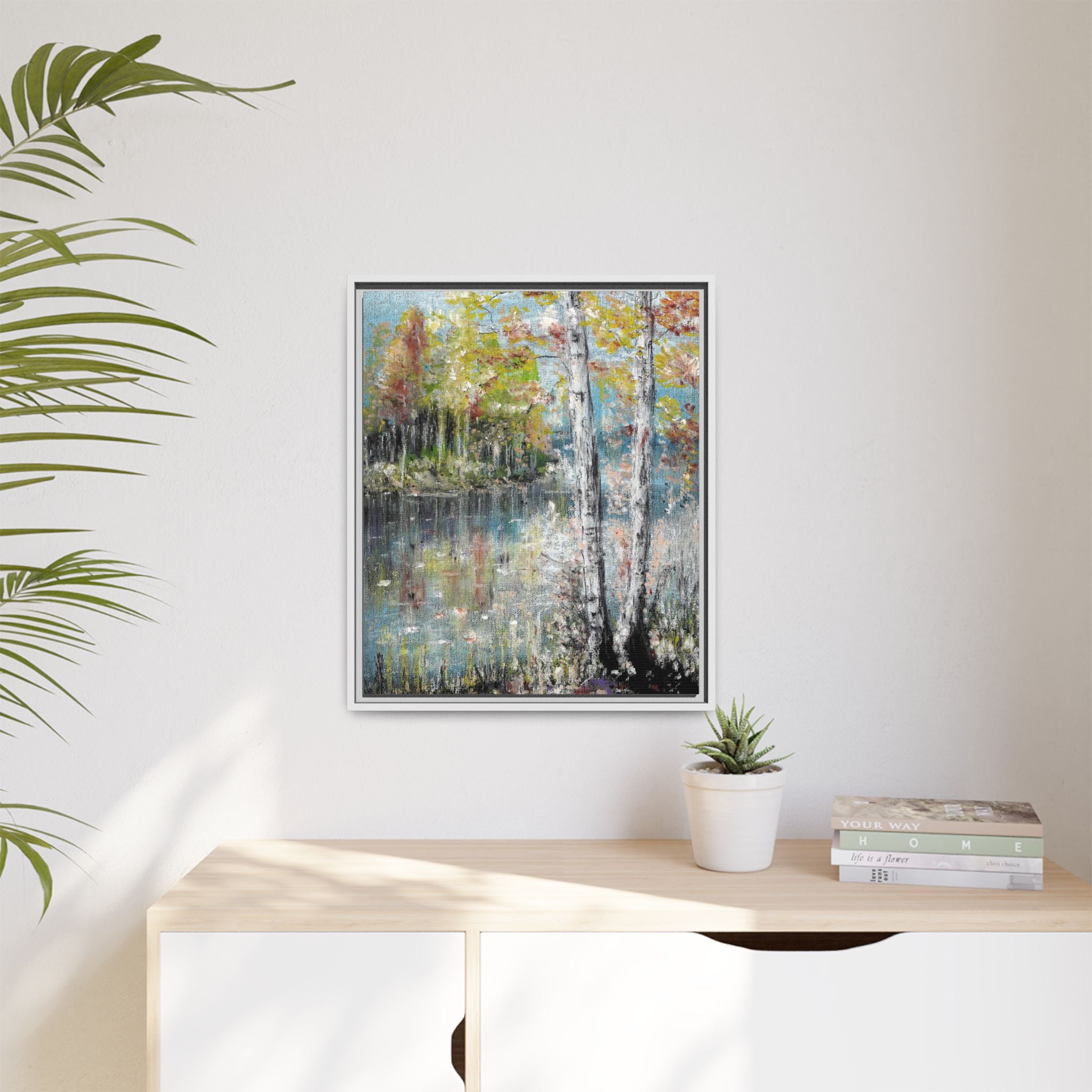 Framed Matte Canvas-Trees by the Lake