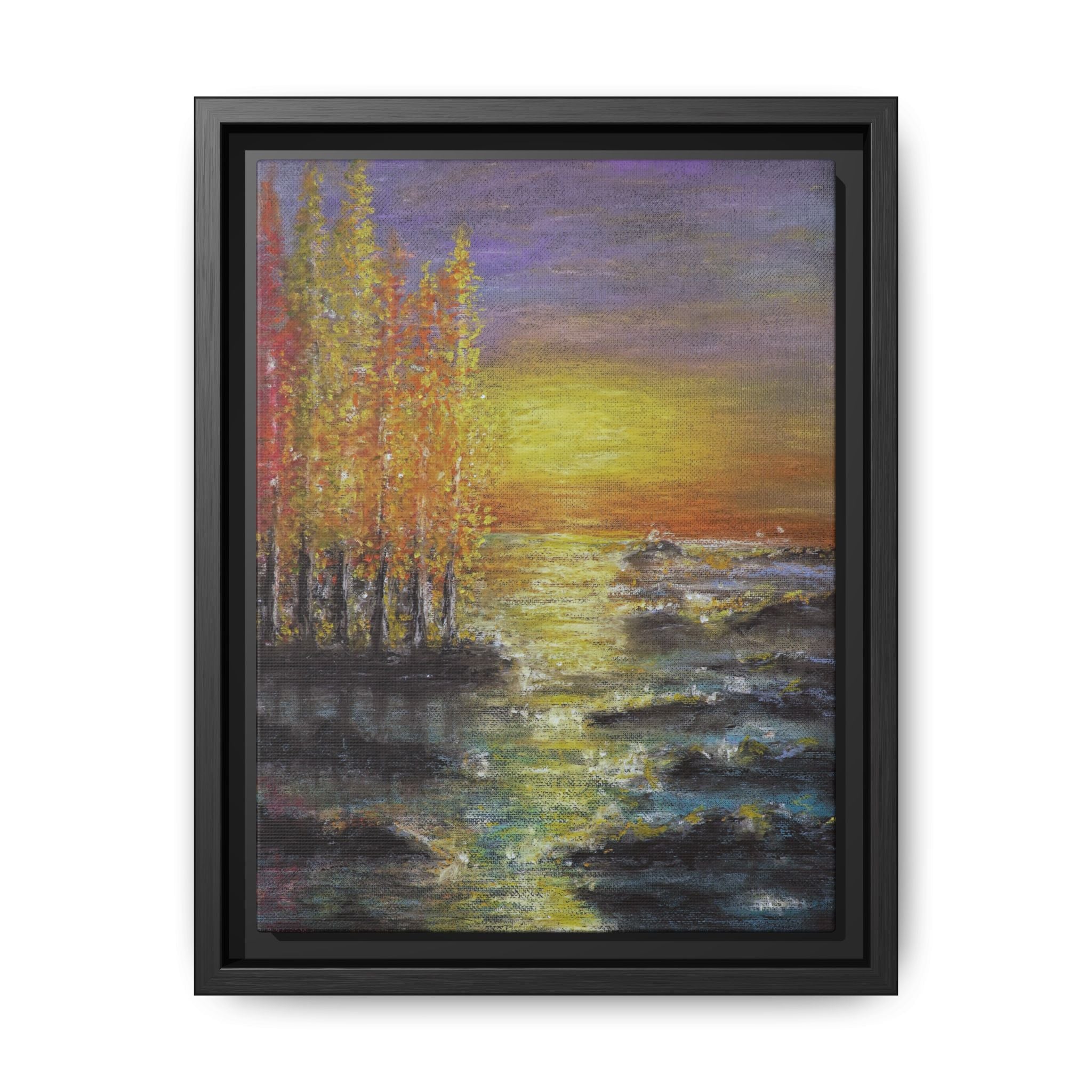 Tranquil Sunset Lake - Framed Matte Canvas Art Print