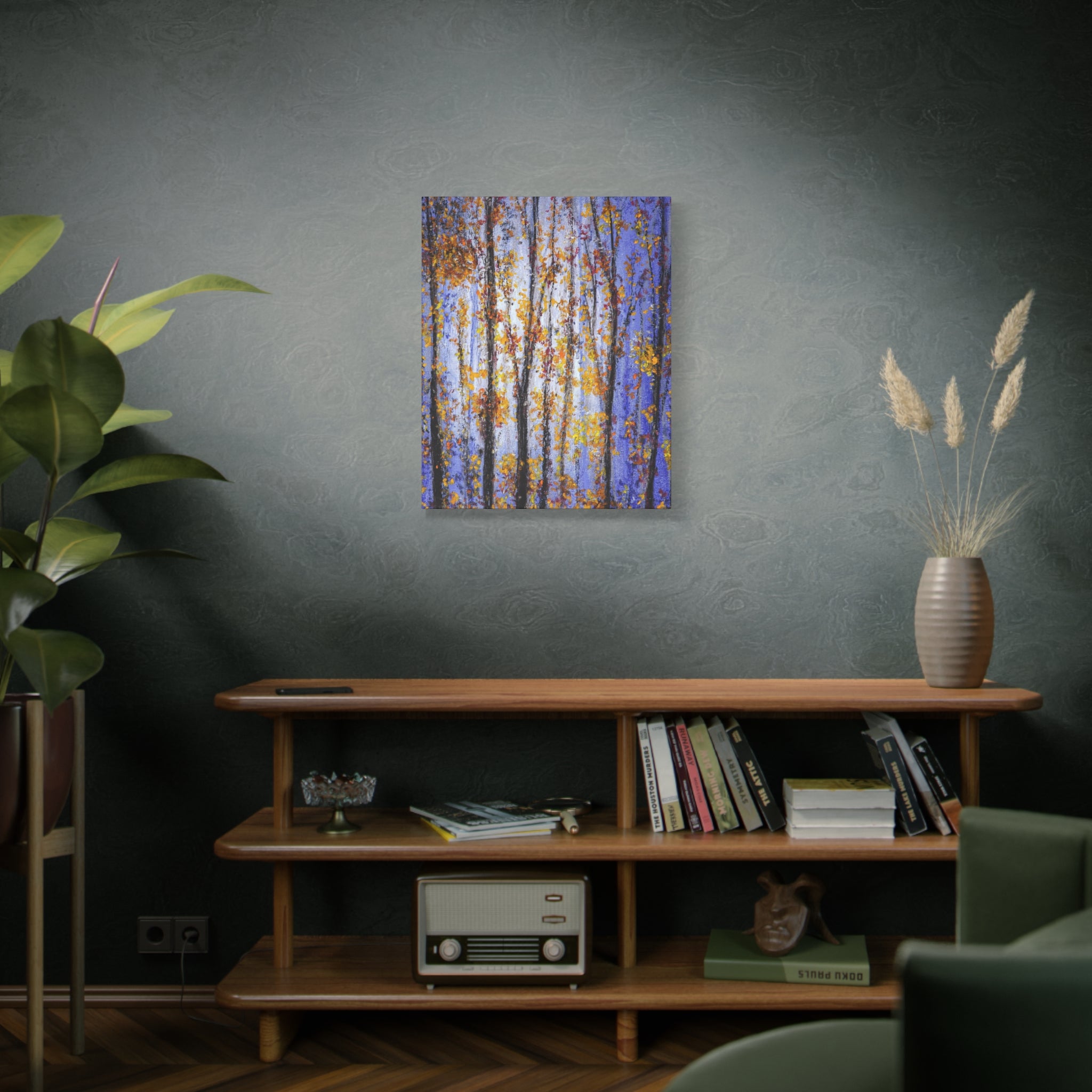 Autumn Aspens Matte Stretched Canvas – Purple & Gold Forest Wall Art (1.25")