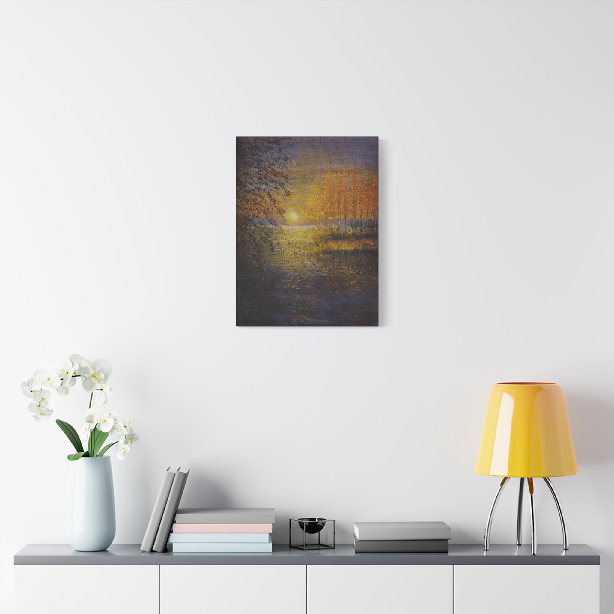 Autumn Sunset Canvas Wall Art — Golden Trees Over Tranquil Lake