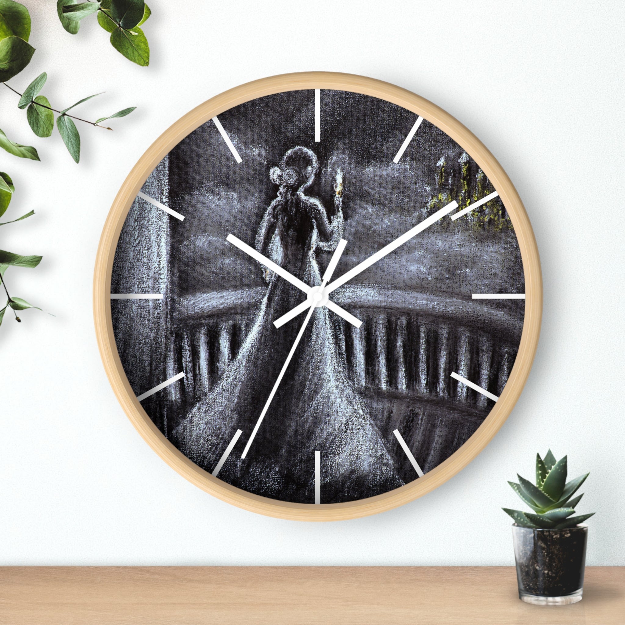 Silhouette in Light Wall Clock - Romantic Victorian Nighttime Portrait