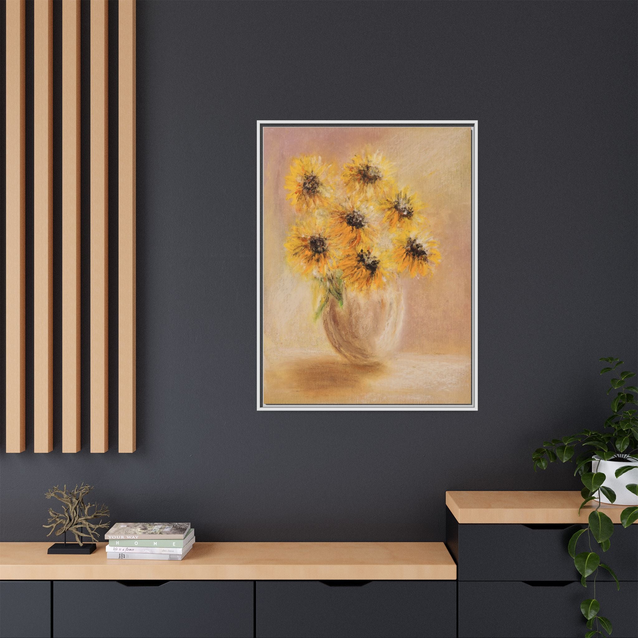 Framed Sunflower Vase — Matte Canvas Wall Art