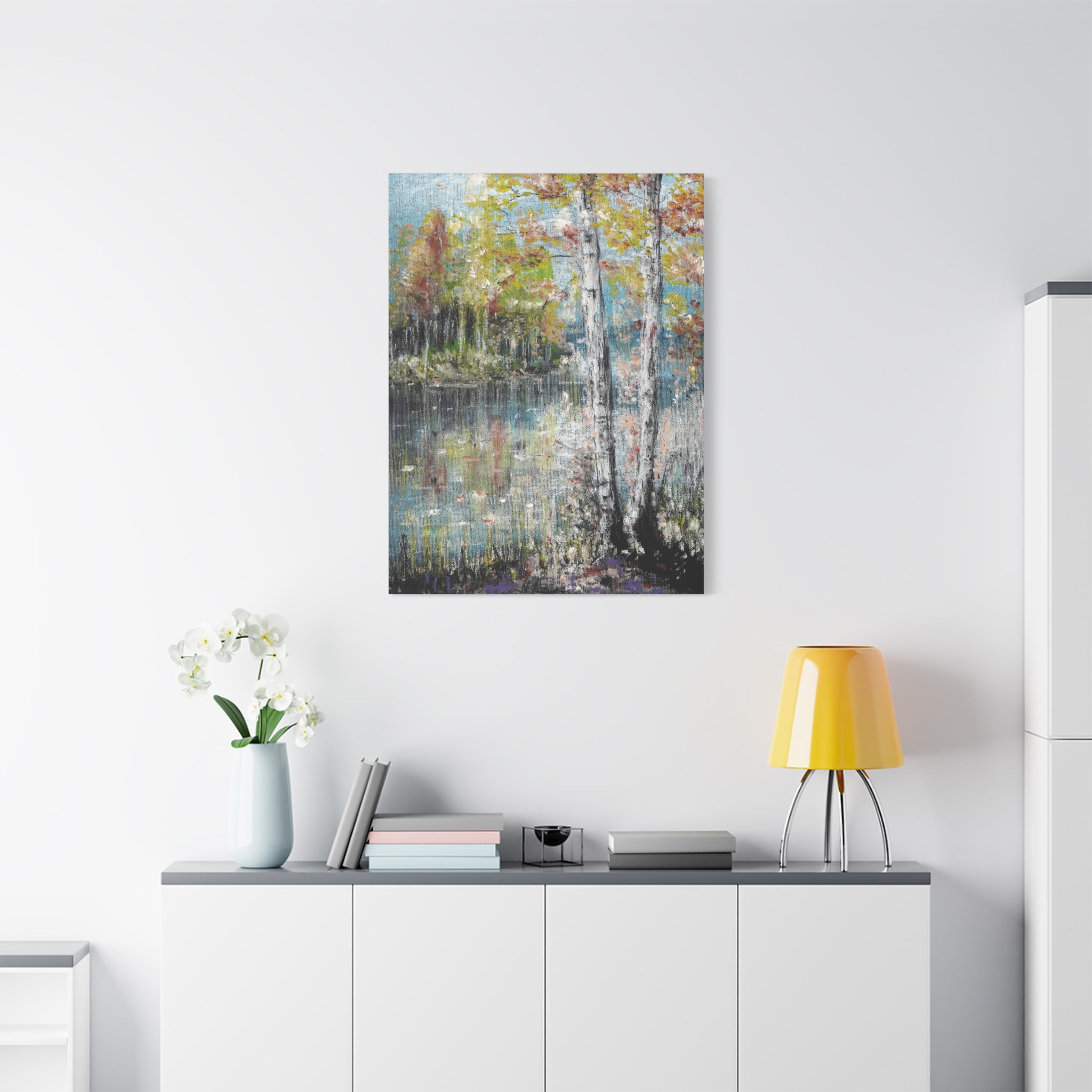 Trees by the Lake – Matte Stretched Canvas Wall Art