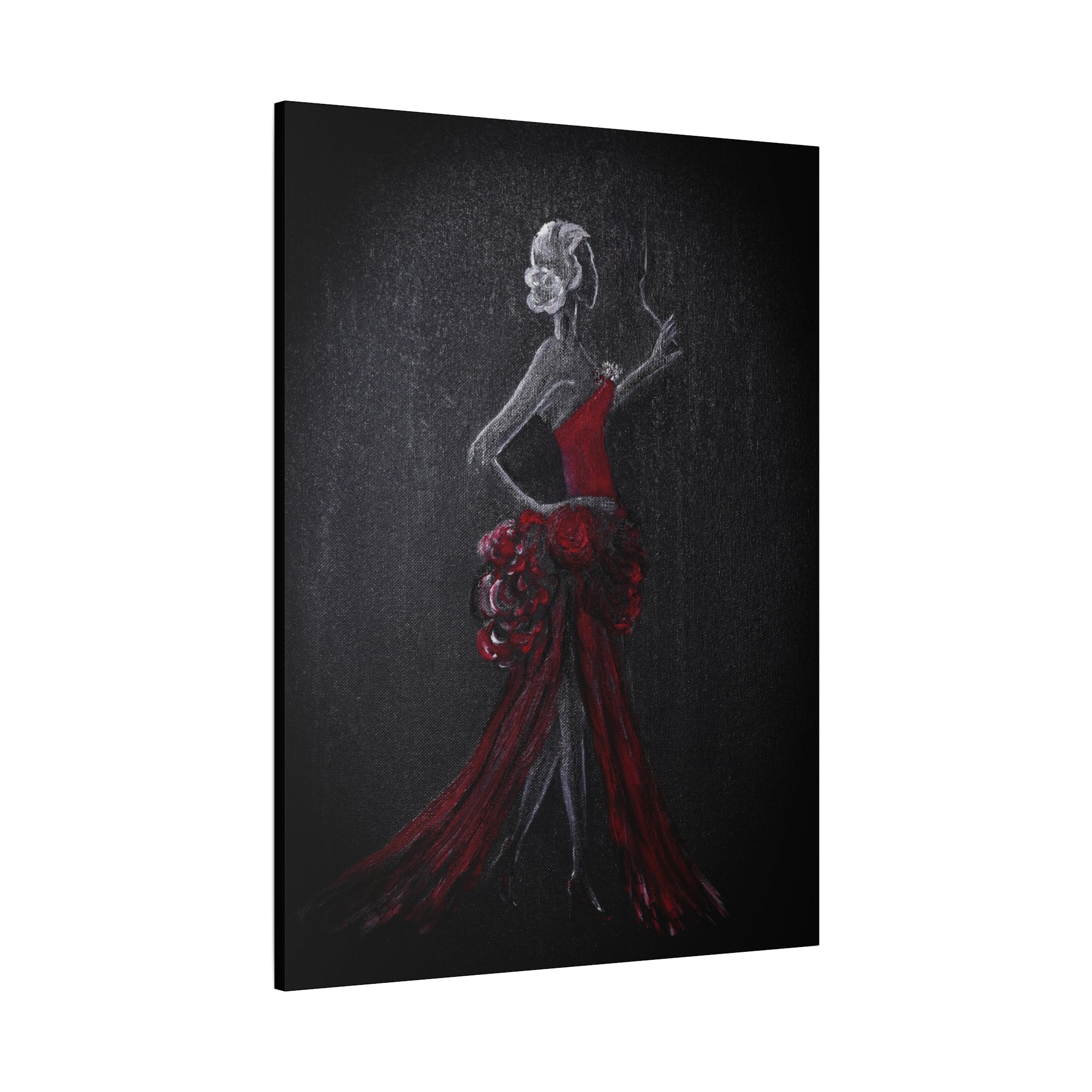 Flamenco Dancer Red Dress Canvas Art — Matte Stretched Wall Painting