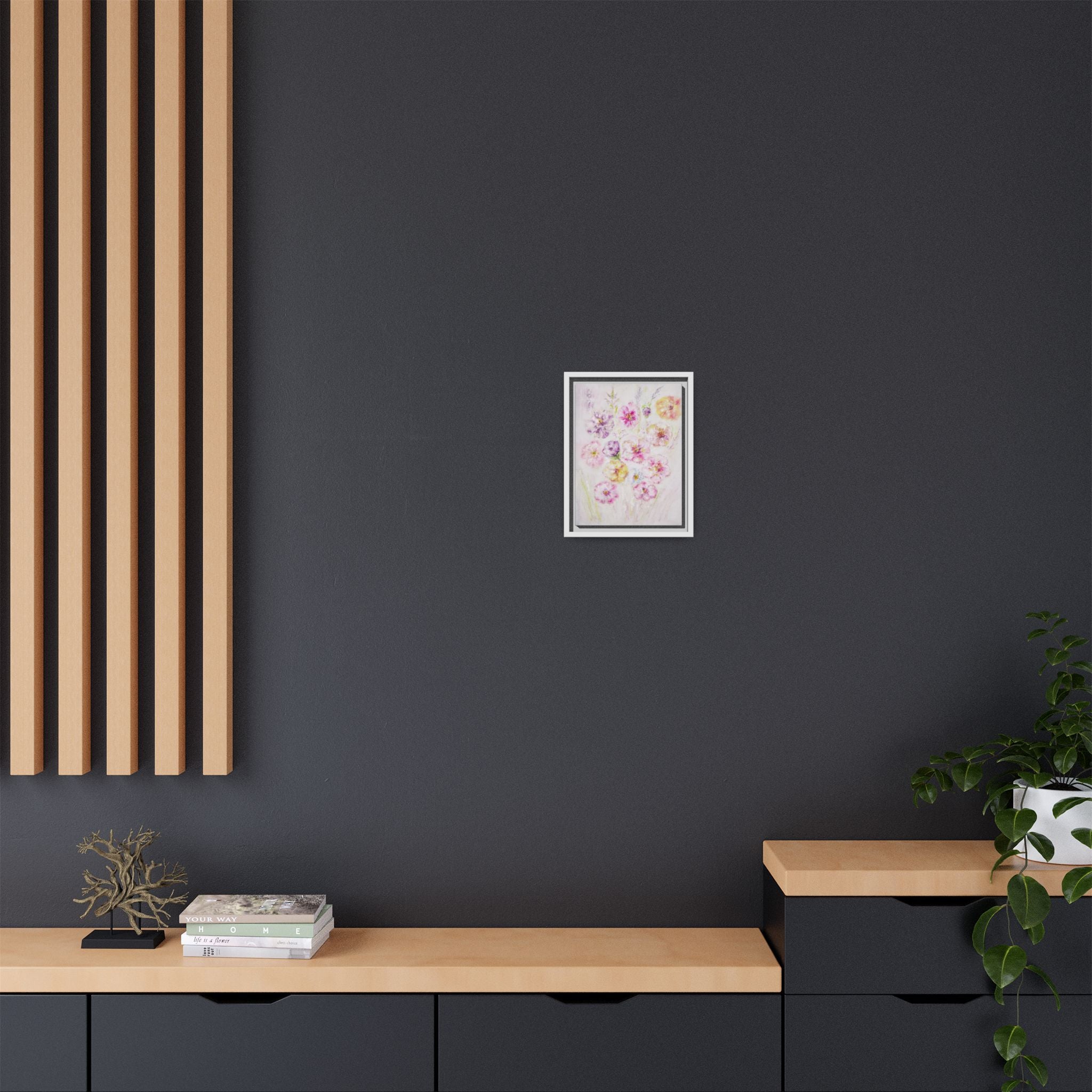 Framed Floral Canvas Print — Soft Pastel Bouquet Wall Art