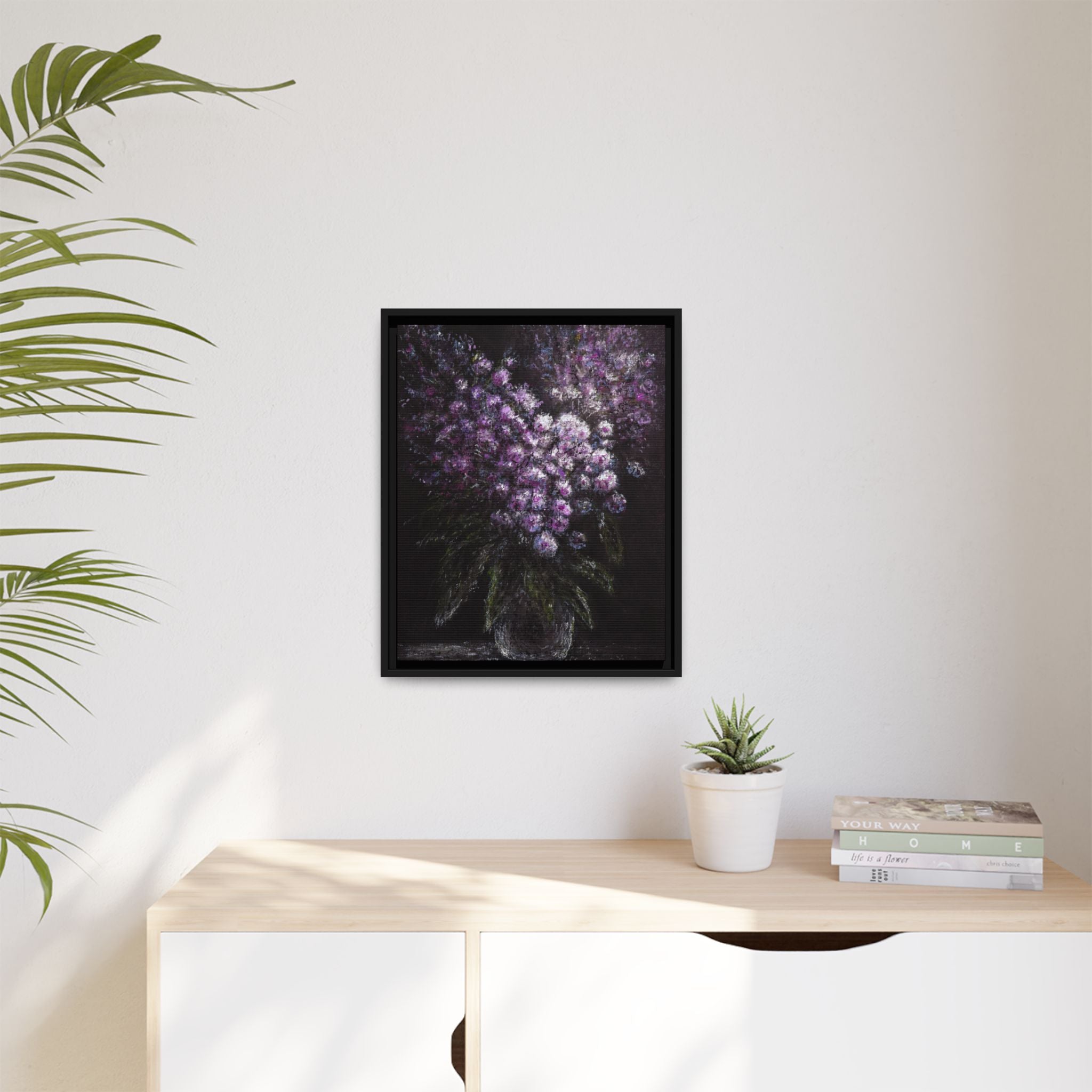 Framed Matte Canvas: Moody Purple Floral Bouquet Wall Art