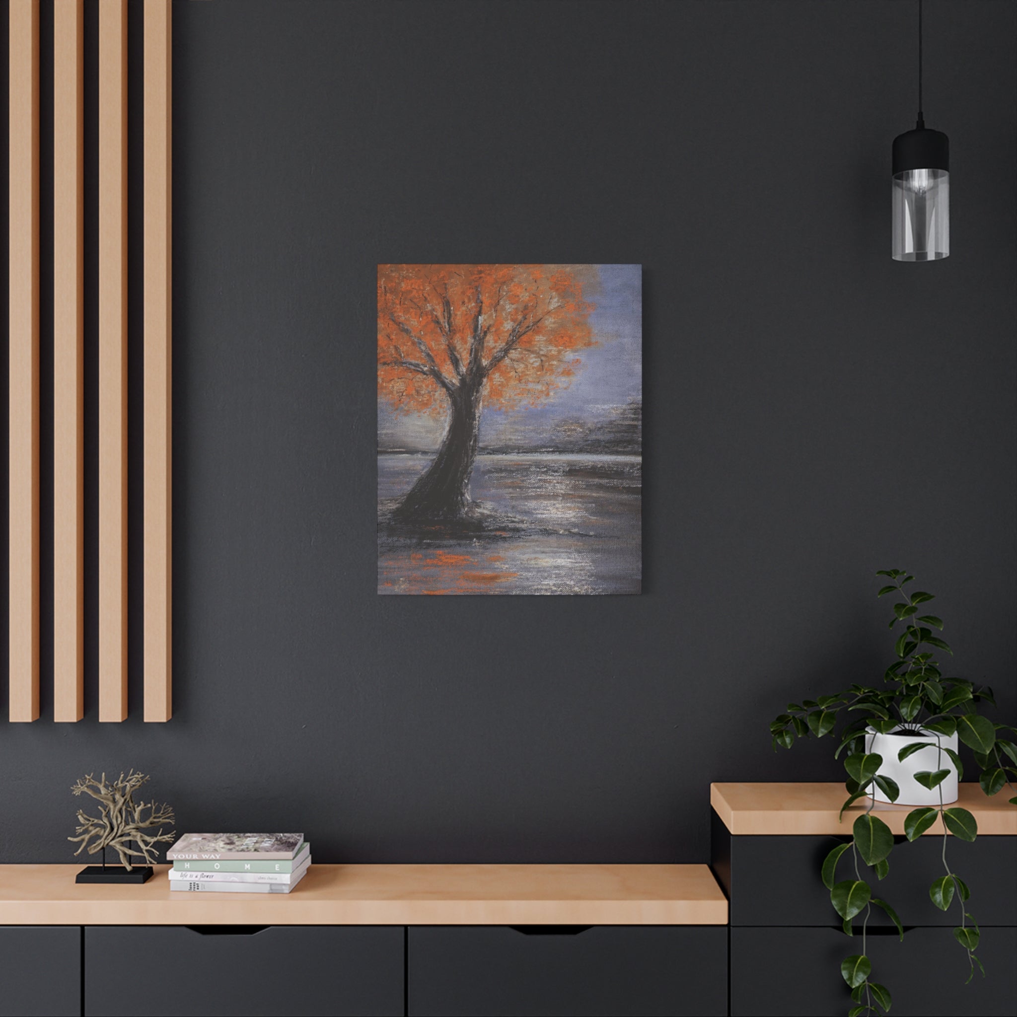 Autumn Solitude Matte Canvas Wall Art — Orange Tree Landscape, Stretched 1.25"