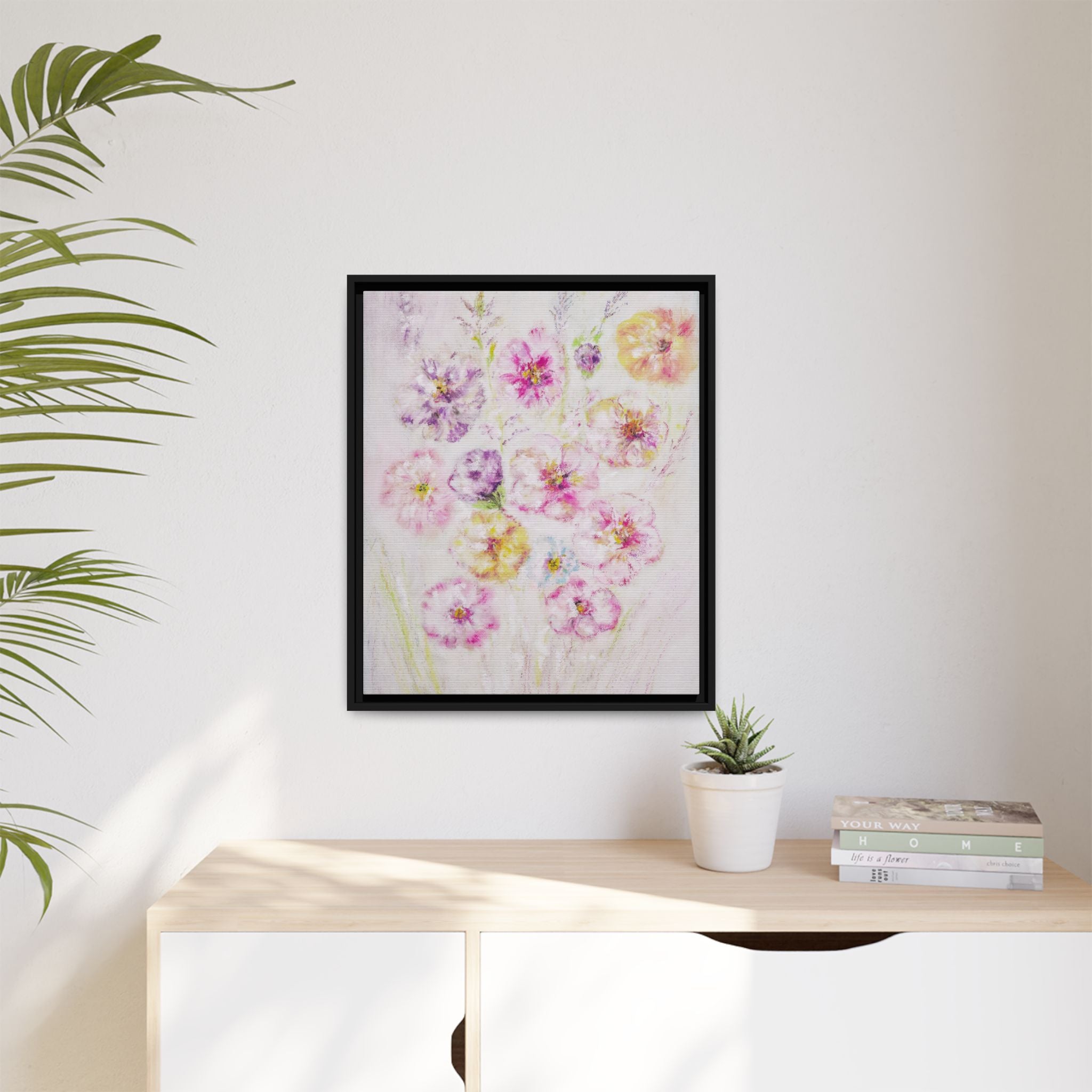 Framed Floral Canvas Print — Soft Pastel Bouquet Wall Art