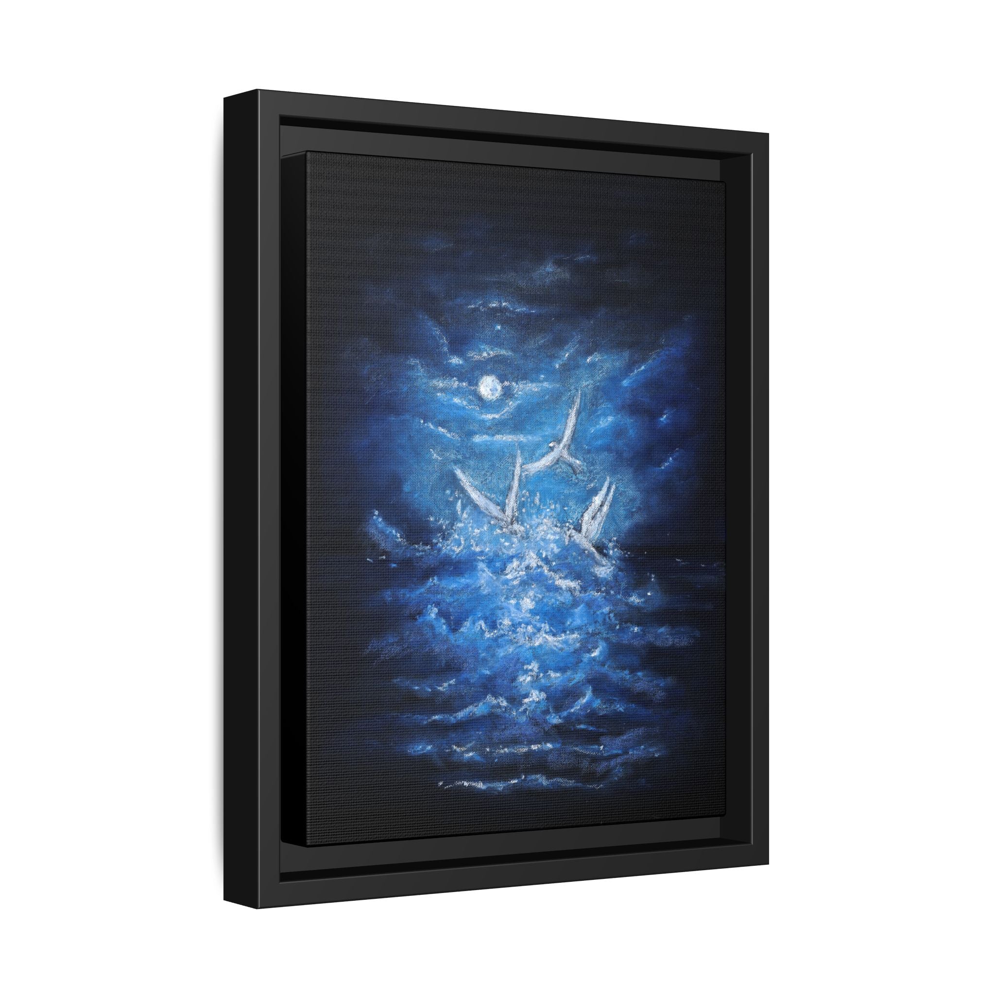 Night Ocean Birds - Matte Canvas Framed Wall Art