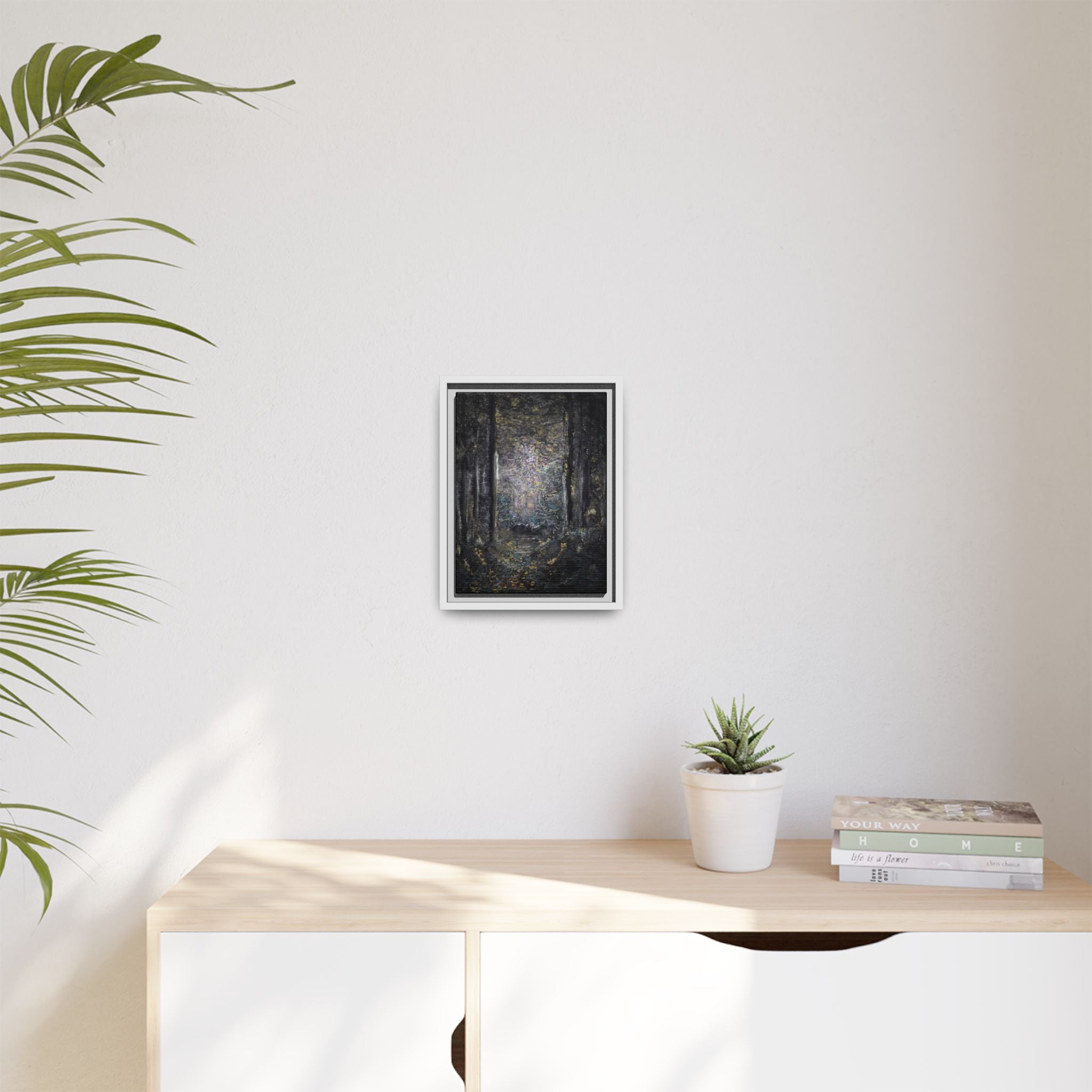Framed Matte Canvas Forest Painting — Moody Woodland Wall Art