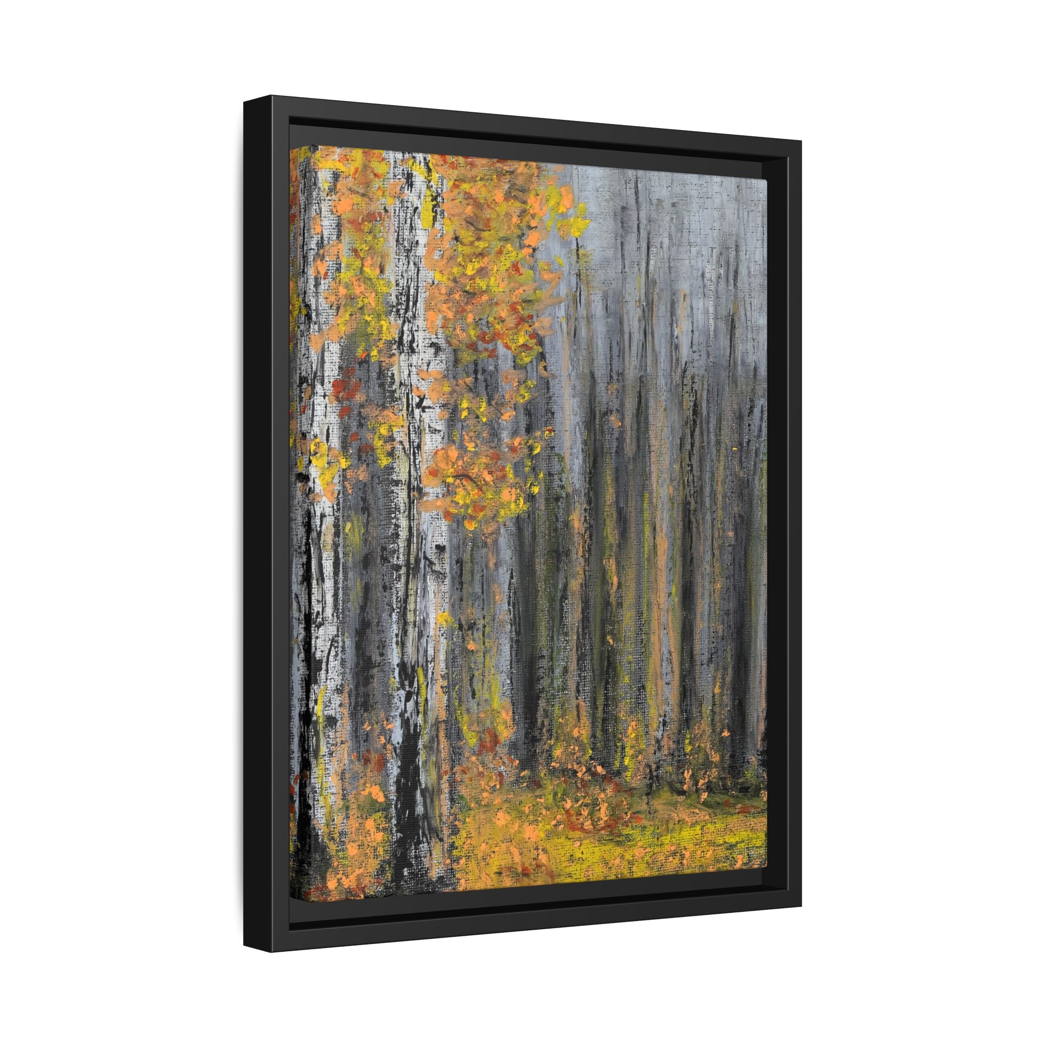 Framed Matte Canvas Print — Autumn Birch Forest Wall Art