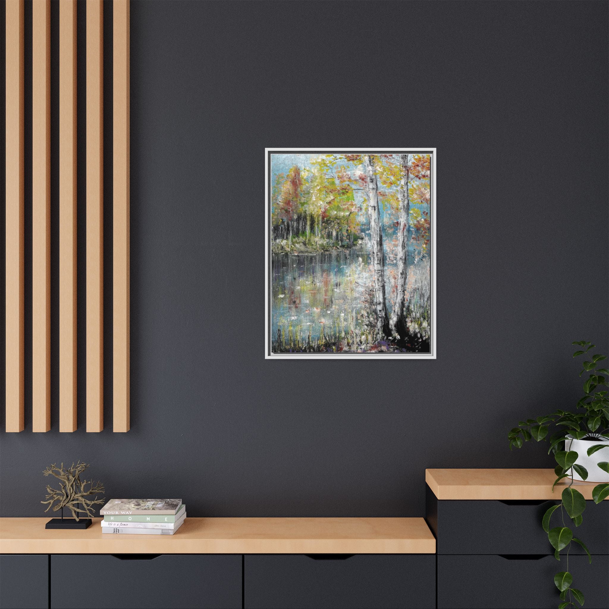 Framed Matte Canvas-Trees by the Lake