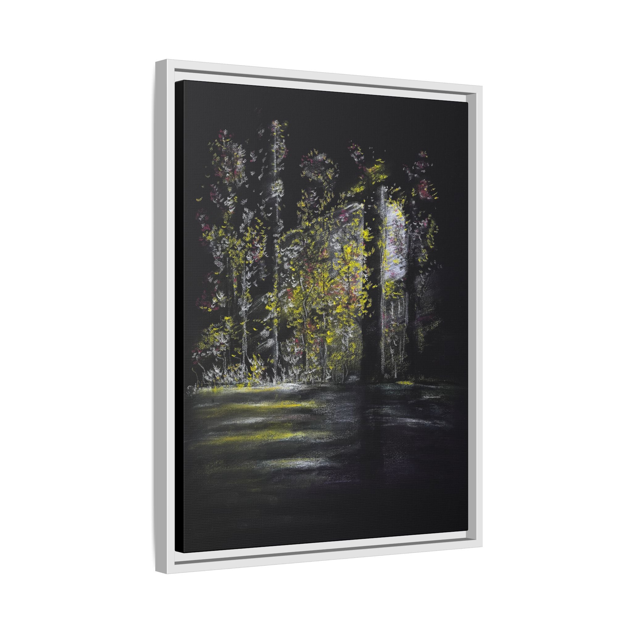 Framed Matte Canvas Forest Nightscape – Moody Woodland Wall Art