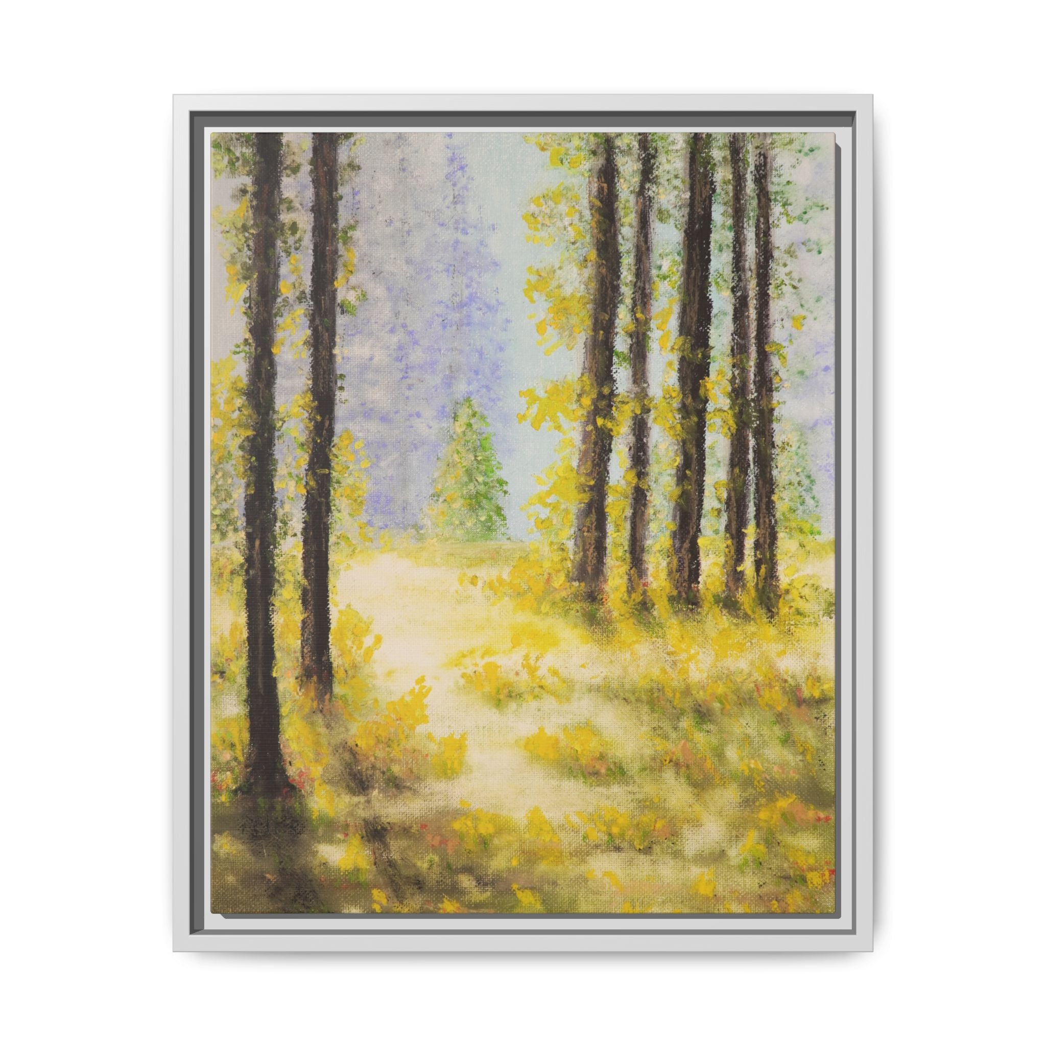 Framed Matte Canvas Print — Sunlit Forest Landscape Wall Art