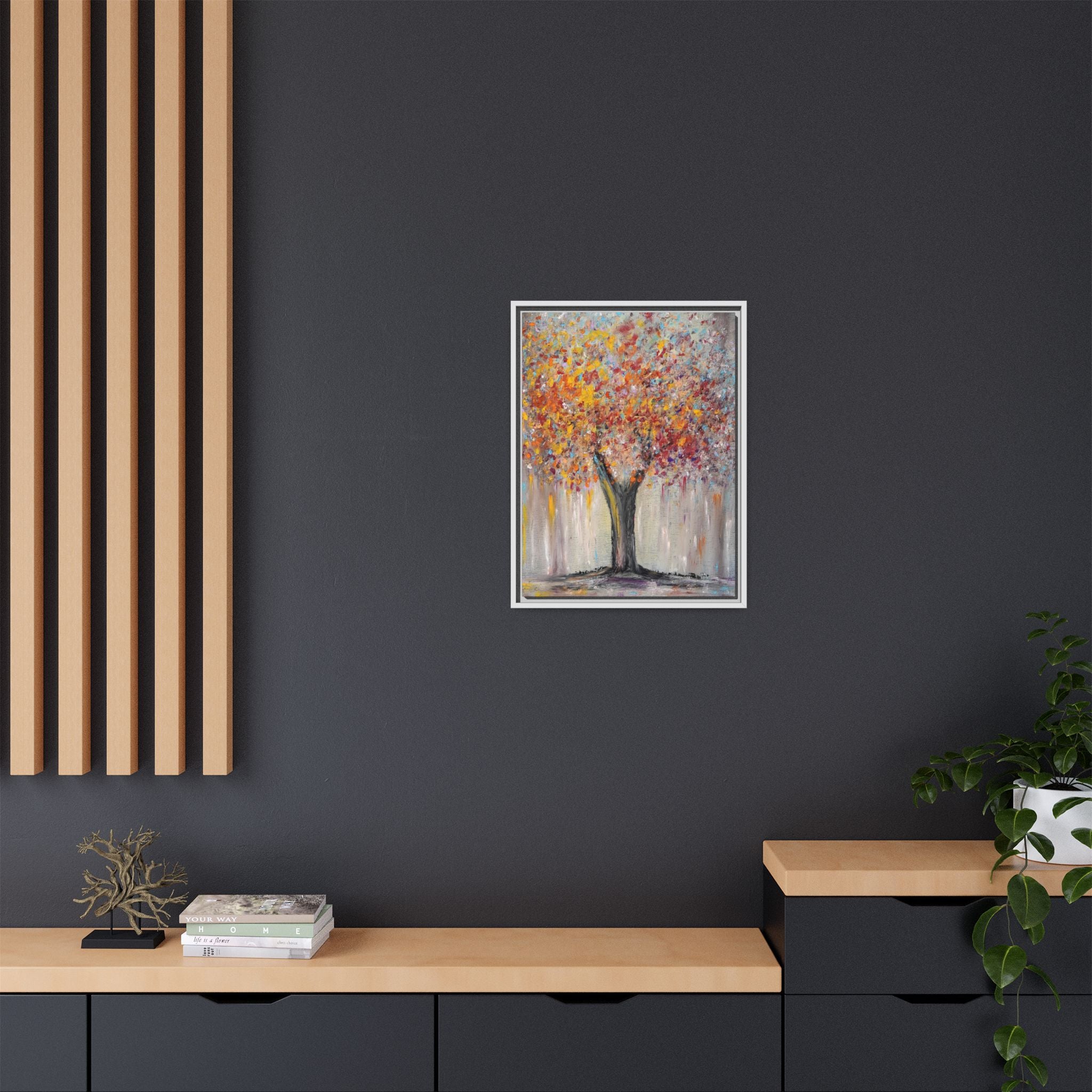 Framed Matte Canvas - Colorful Abstract Tree Wall Art