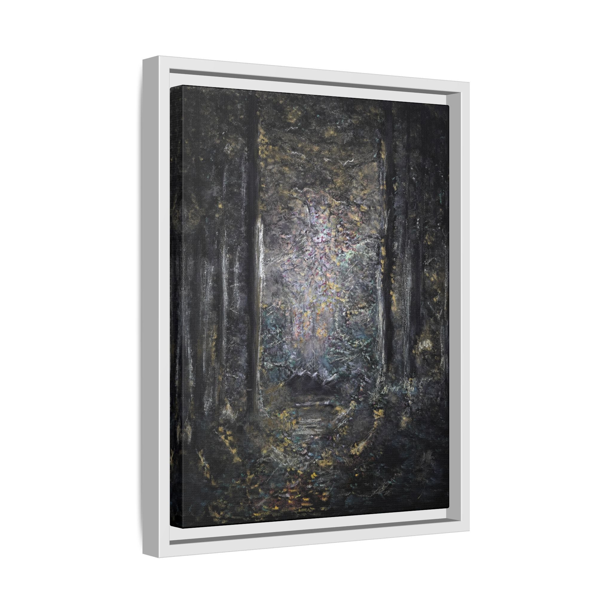 Framed Matte Canvas Forest Painting — Moody Woodland Wall Art