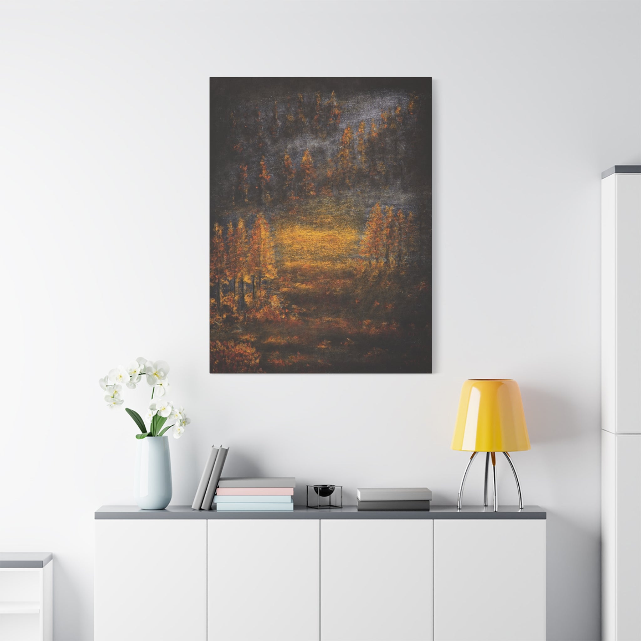 Autumn Mist Canvas Wall Art — Golden Forest Landscape, Matte Stretched Print
