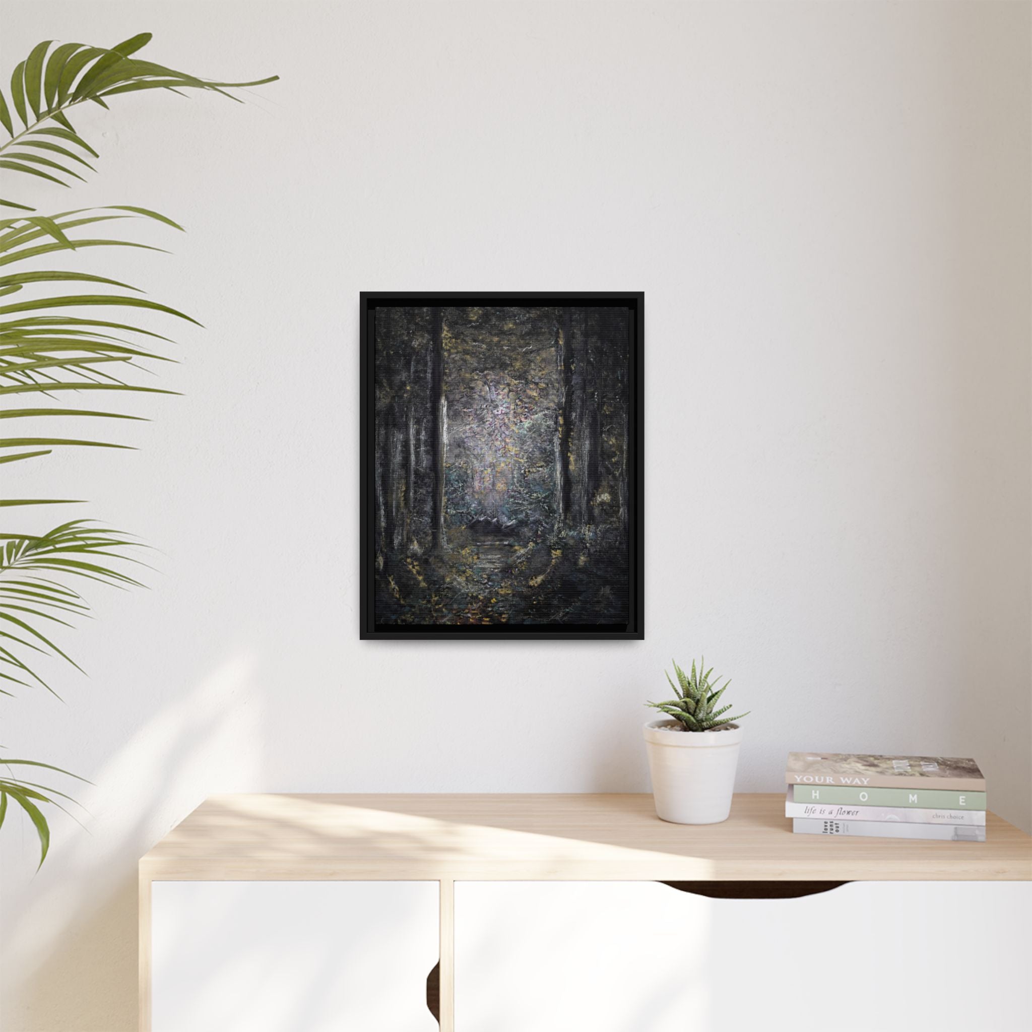 Framed Matte Canvas Forest Painting — Moody Woodland Wall Art